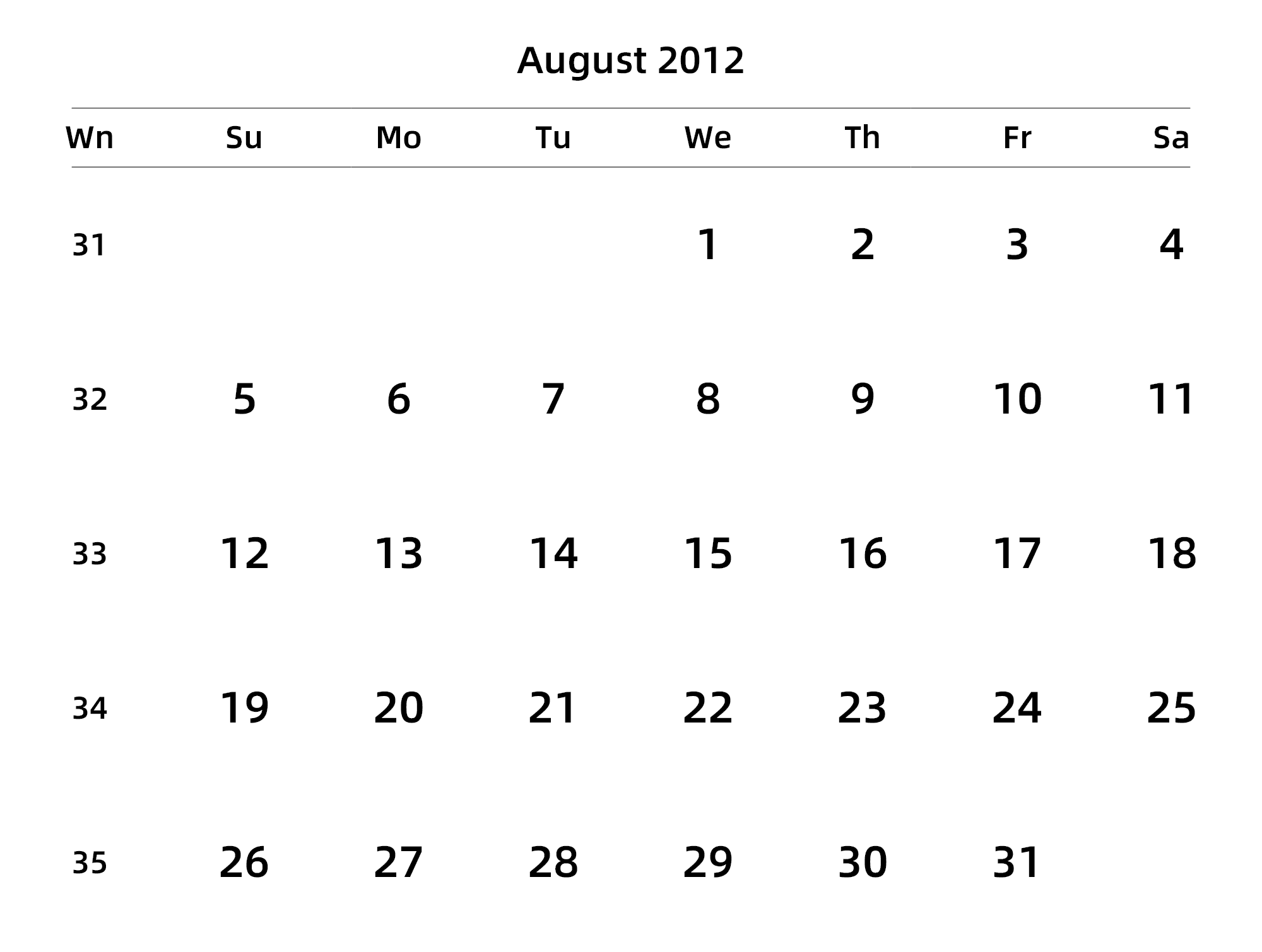英文版 周日开始 带周数