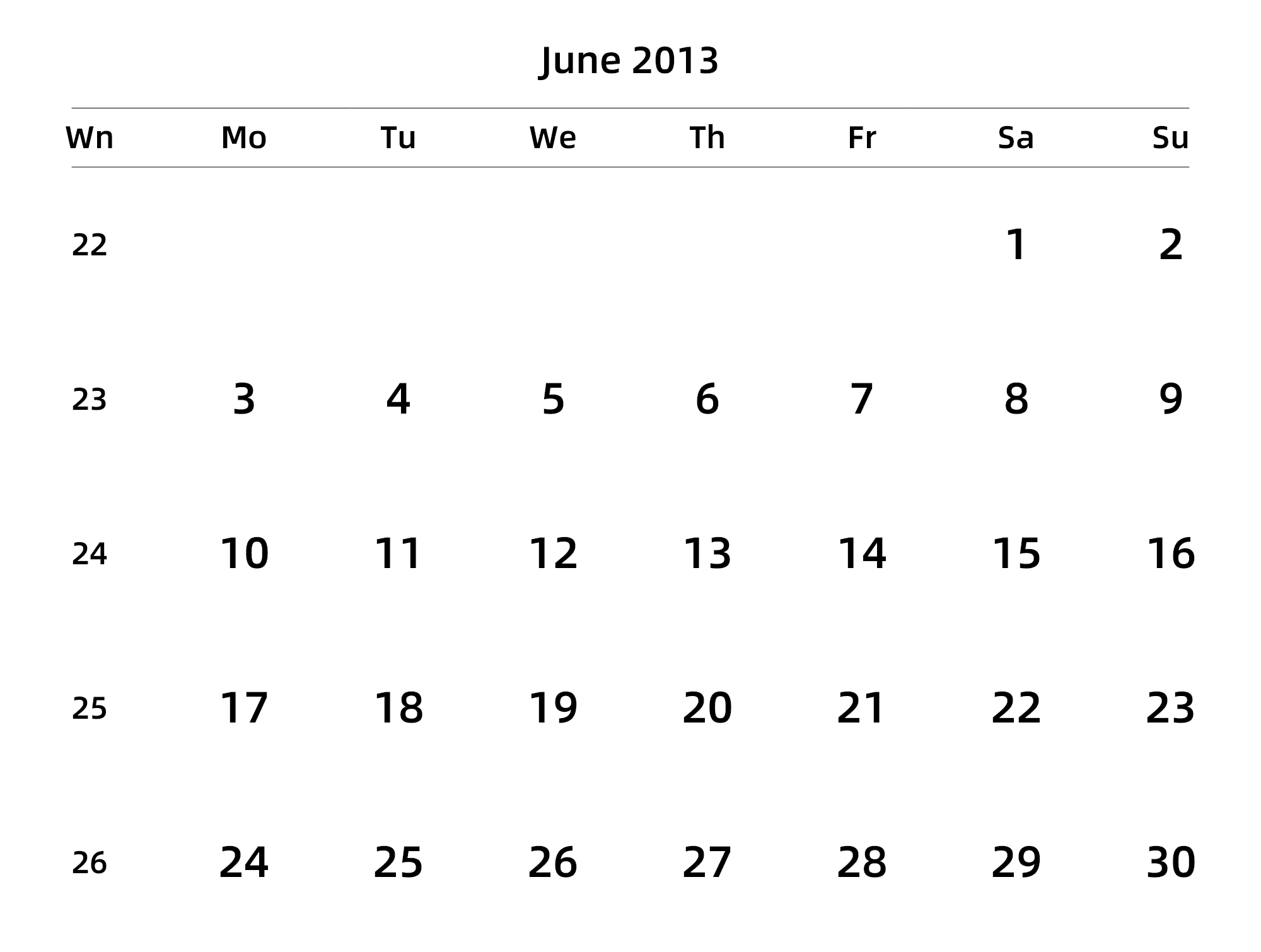 英文版 周一开始 带周数