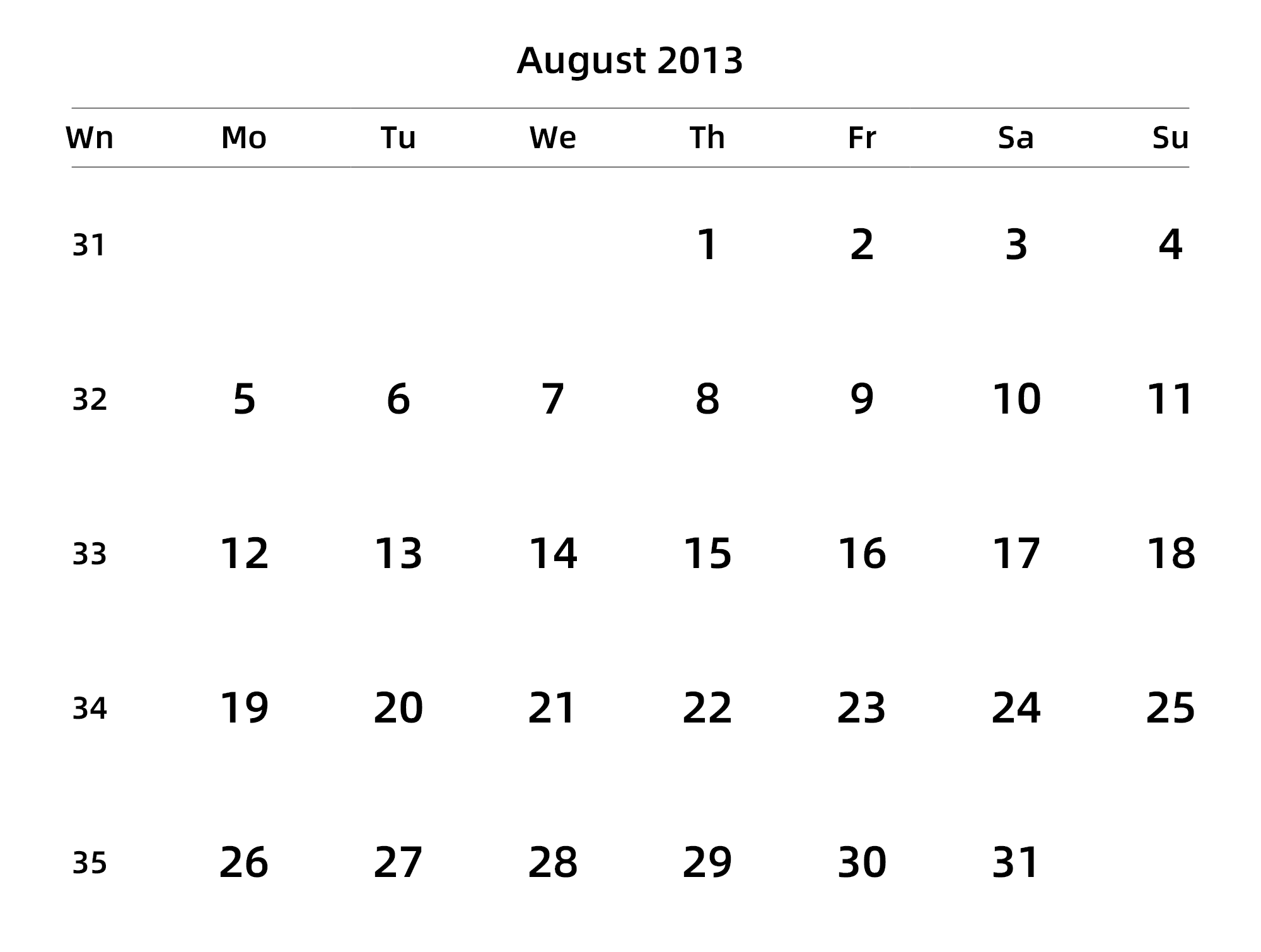 英文版 周一开始 带周数