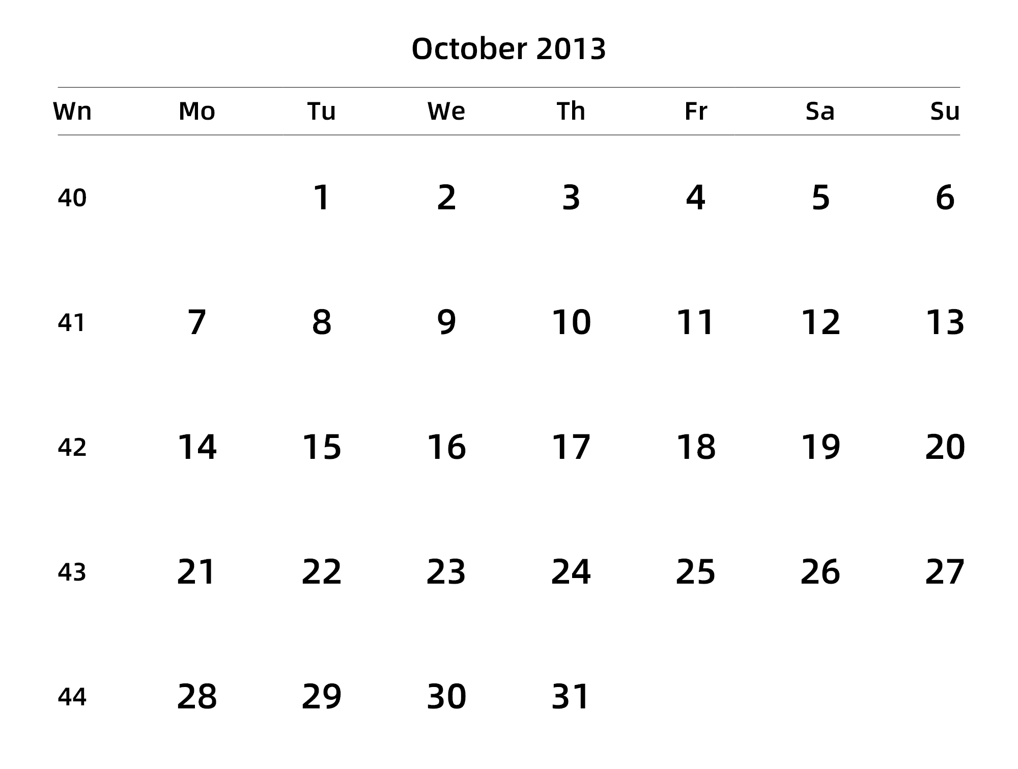 英文版 周一开始 带周数