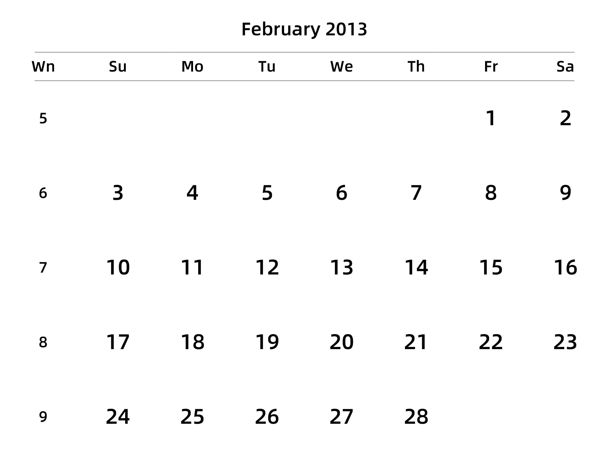 英文版 周日开始 带周数