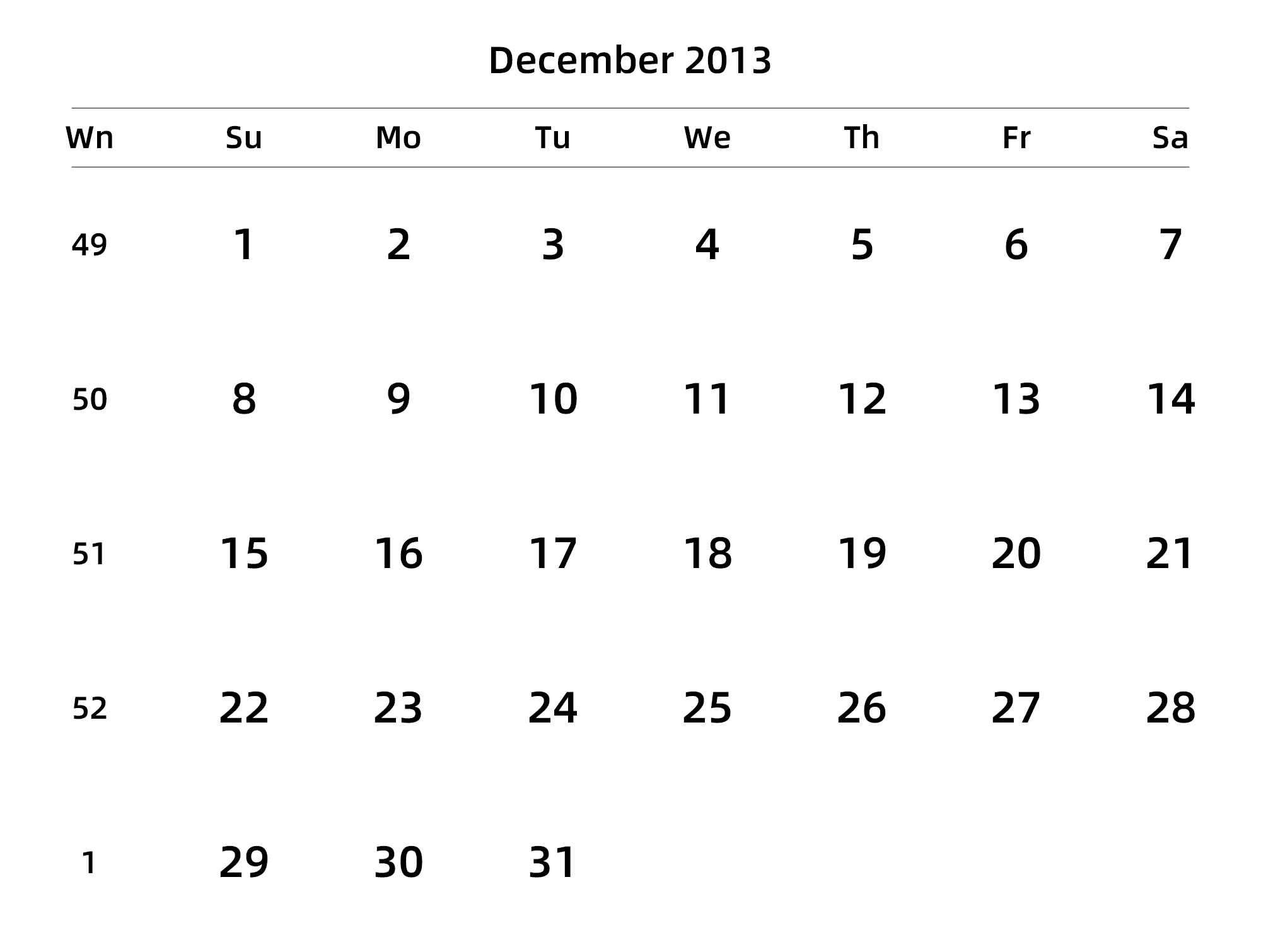 英文版 周日开始 带周数
