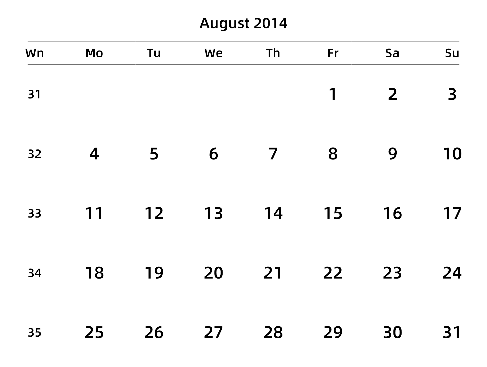 英文版 周一开始 带周数