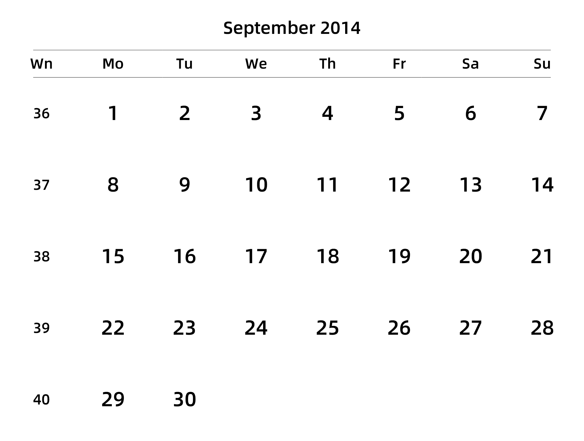英文版 周一开始 带周数