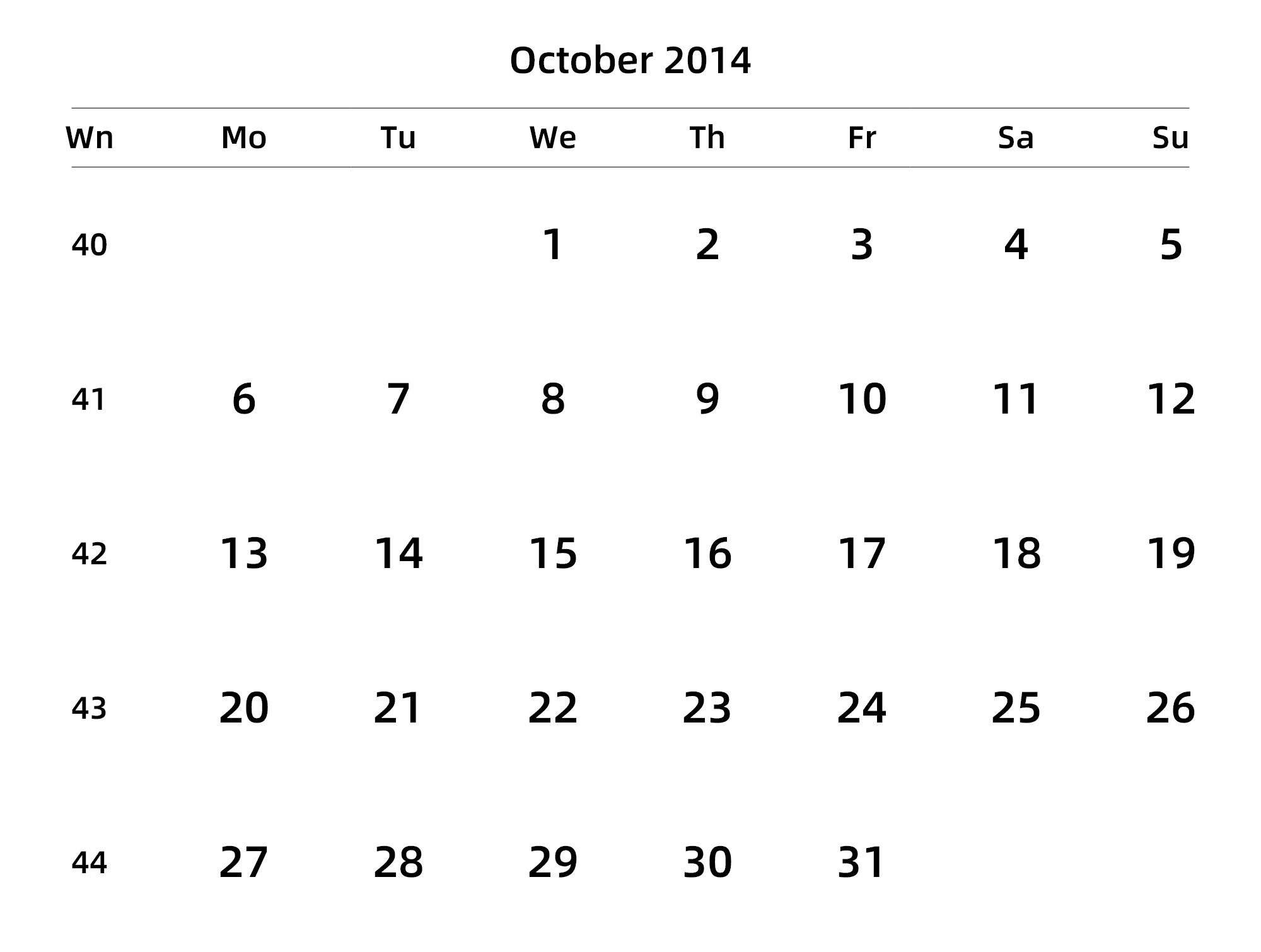 英文版 周一开始 带周数