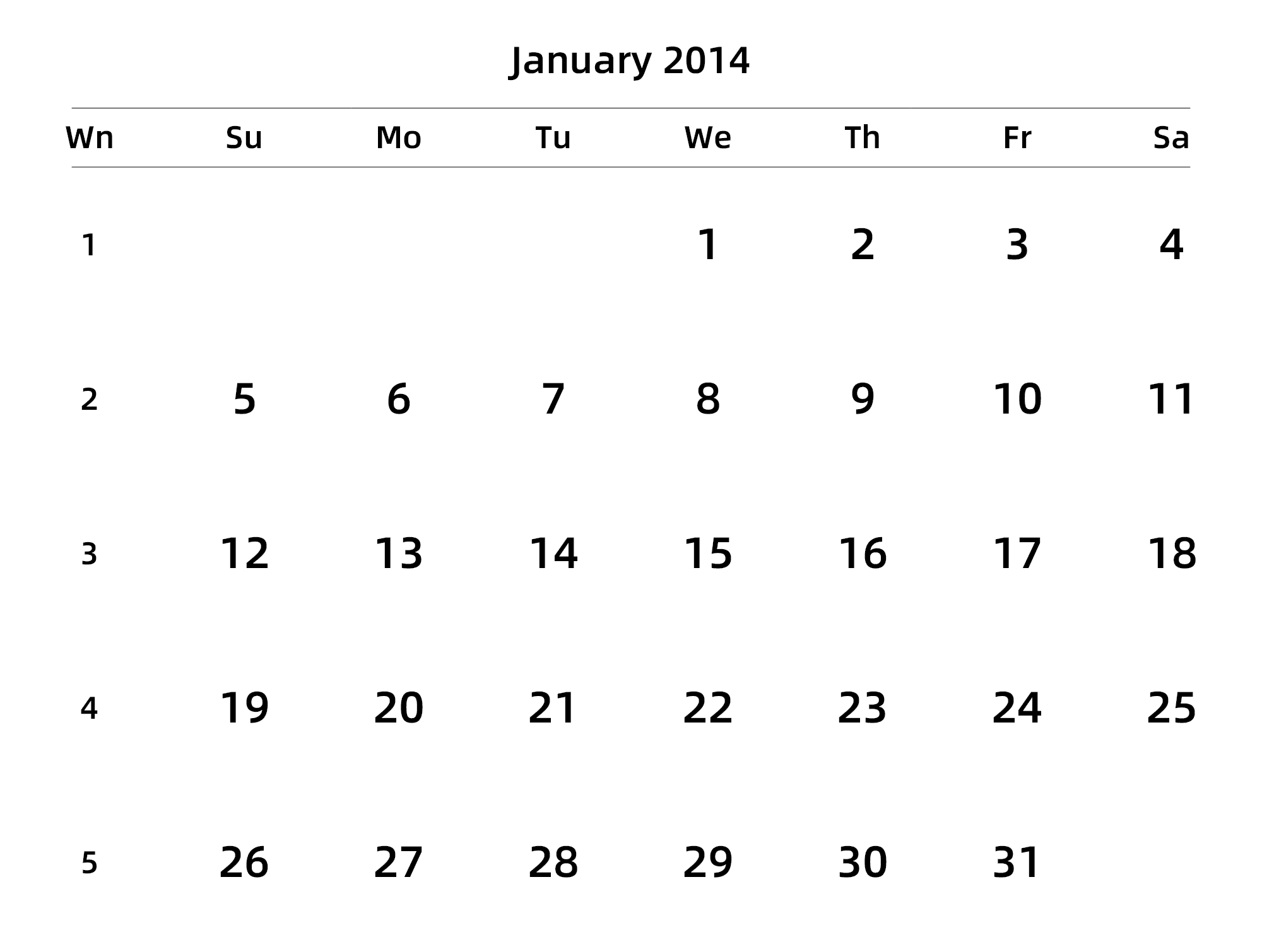 英文版 周日开始 带周数