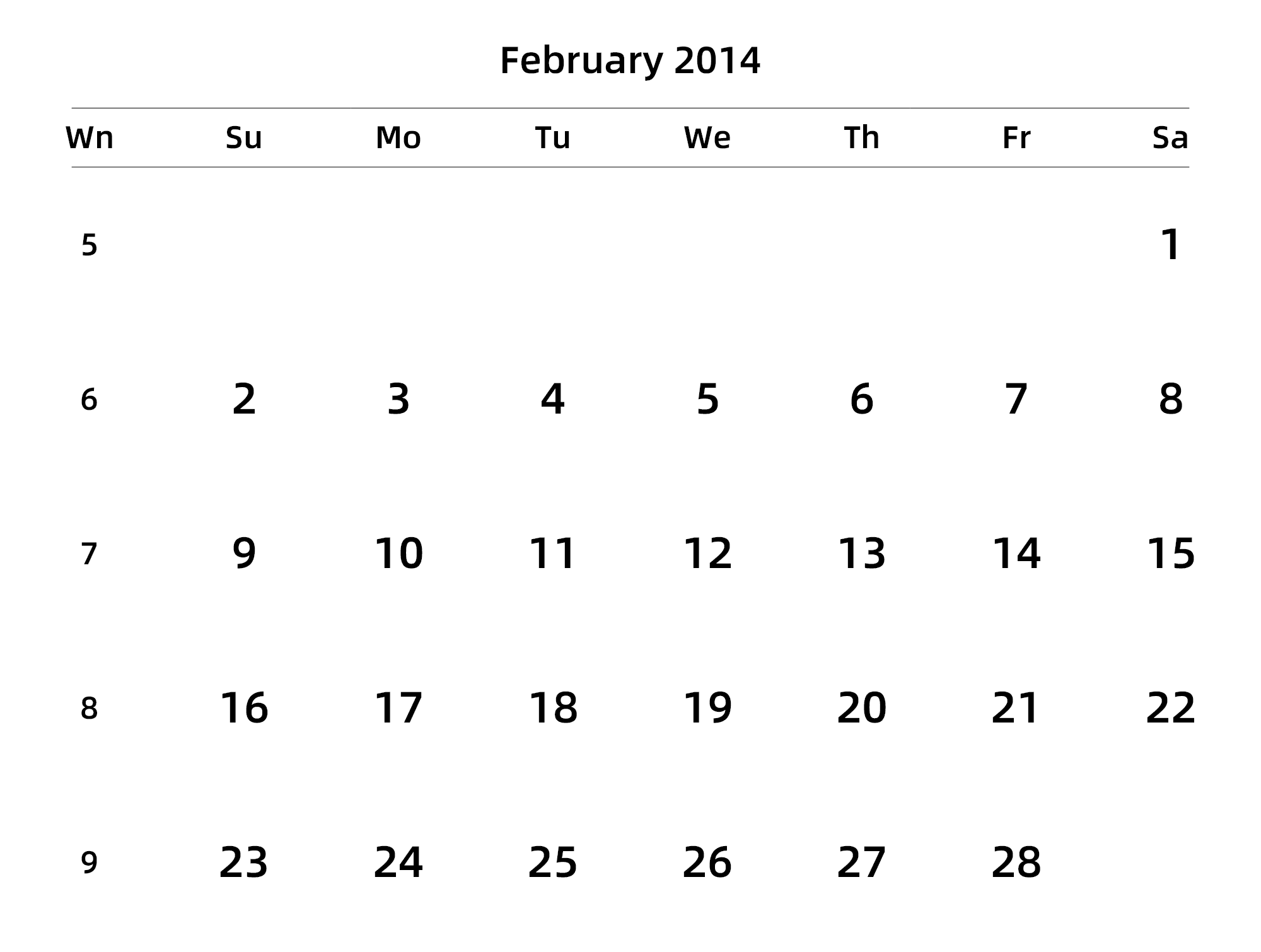 英文版 周日开始 带周数