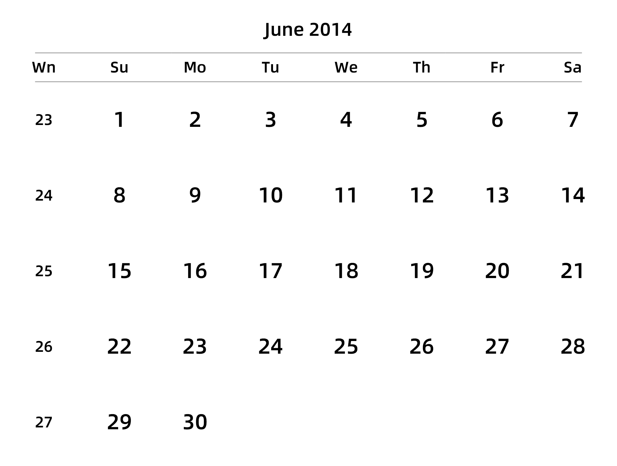 英文版 周日开始 带周数