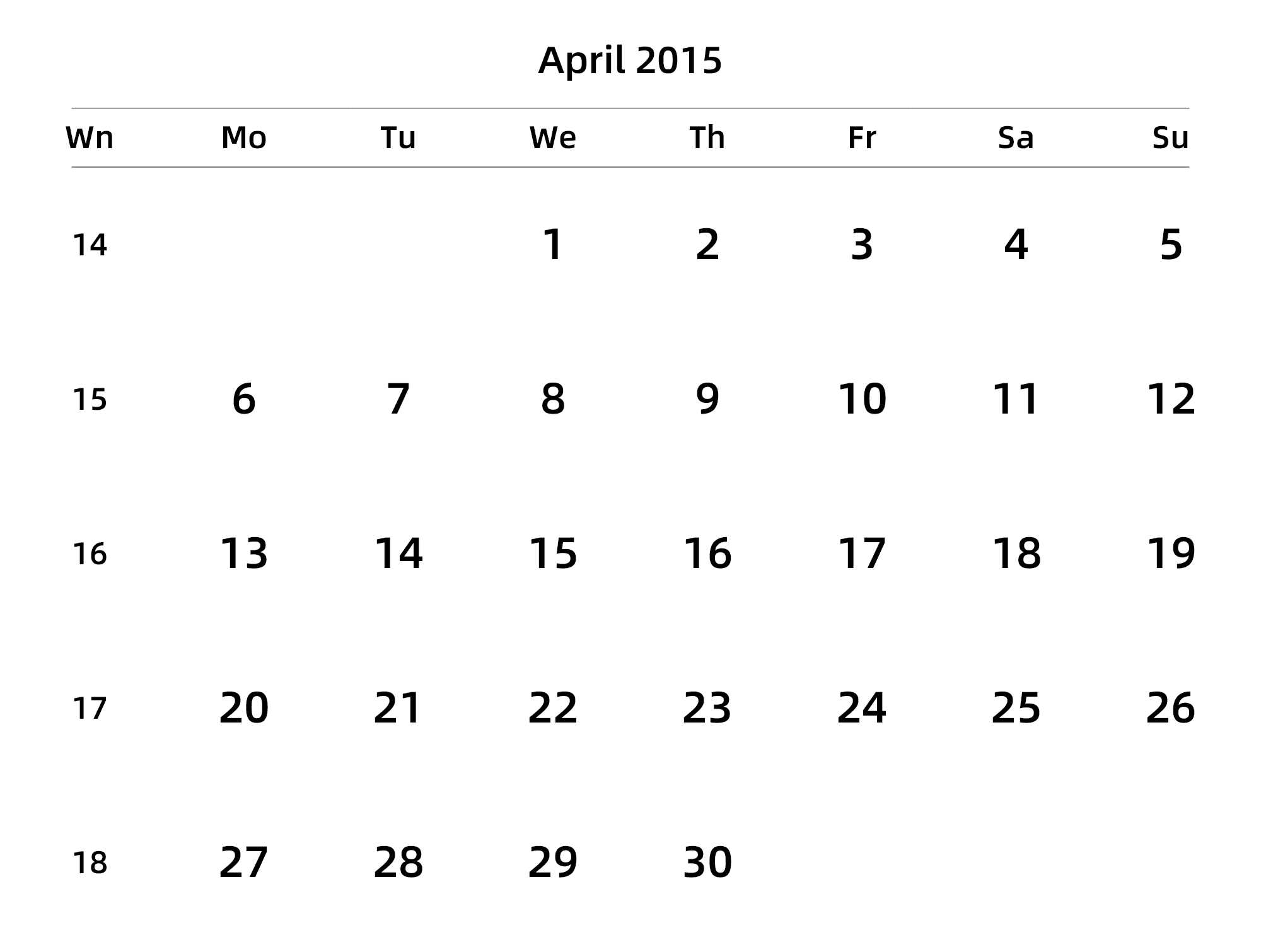 英文版 周一开始 带周数