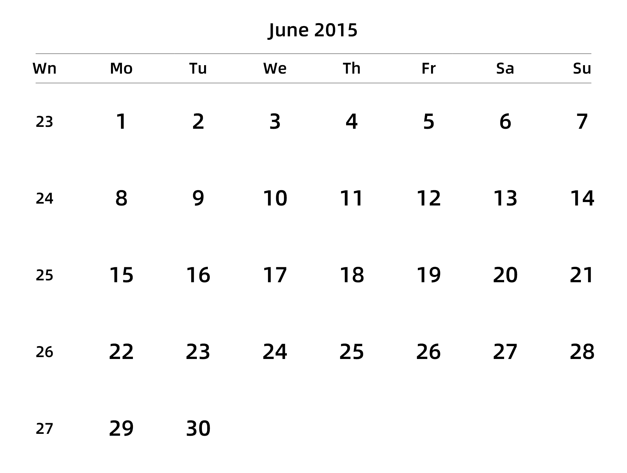 英文版 周一开始 带周数