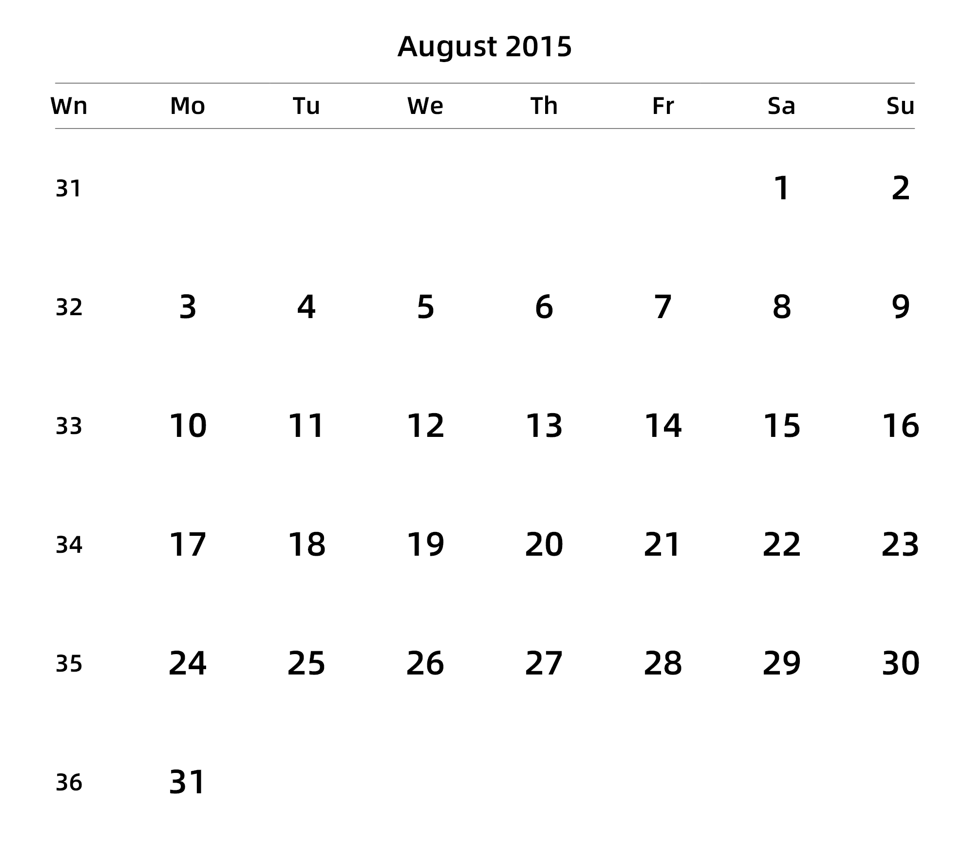 英文版 周一开始 带周数