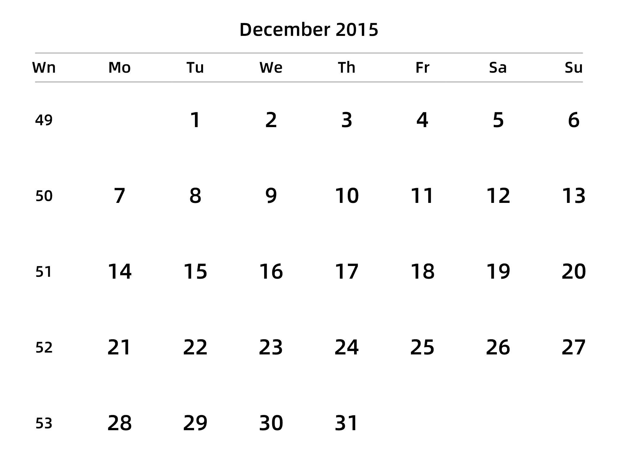 英文版 周一开始 带周数