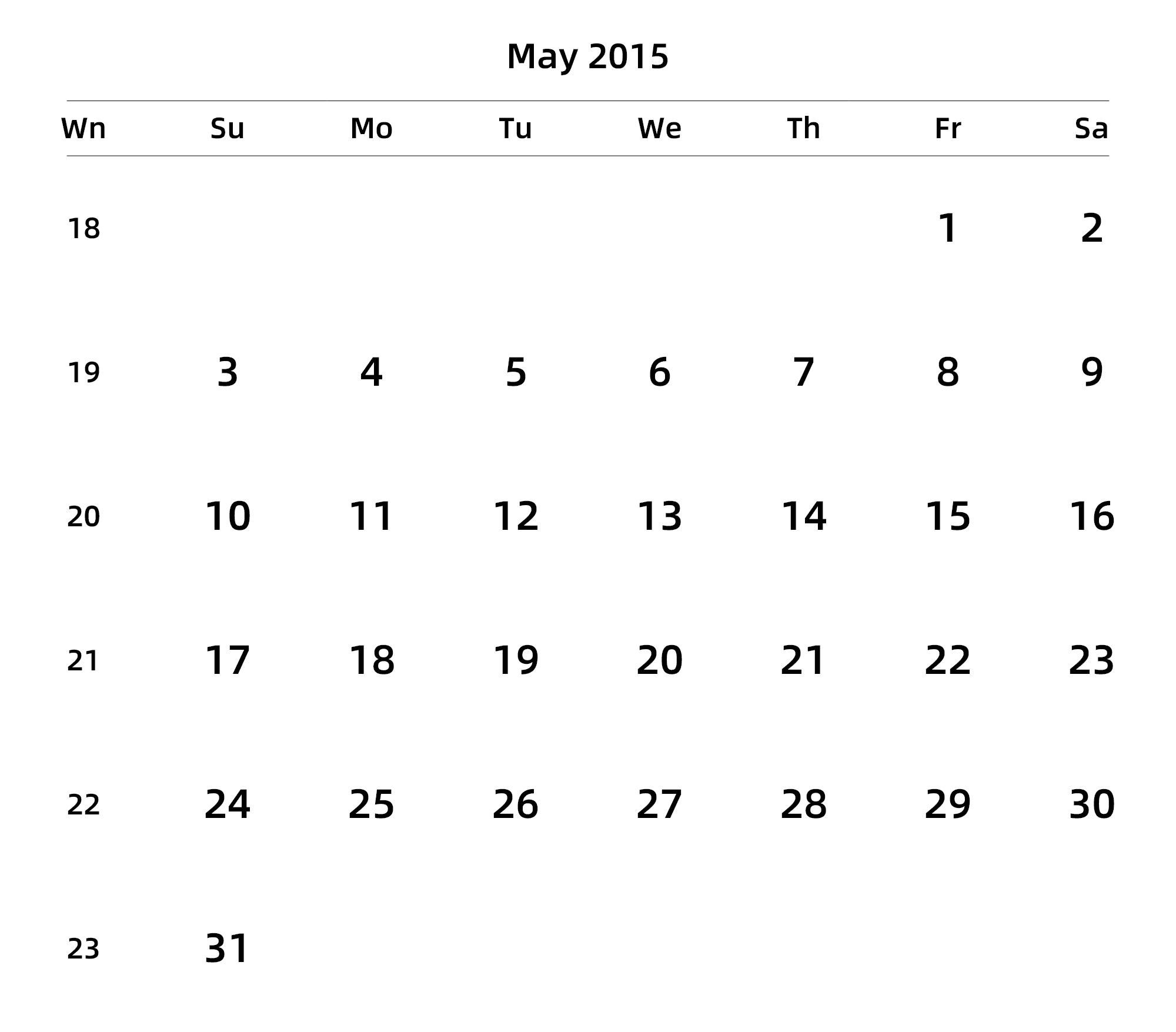 英文版 周日开始 带周数