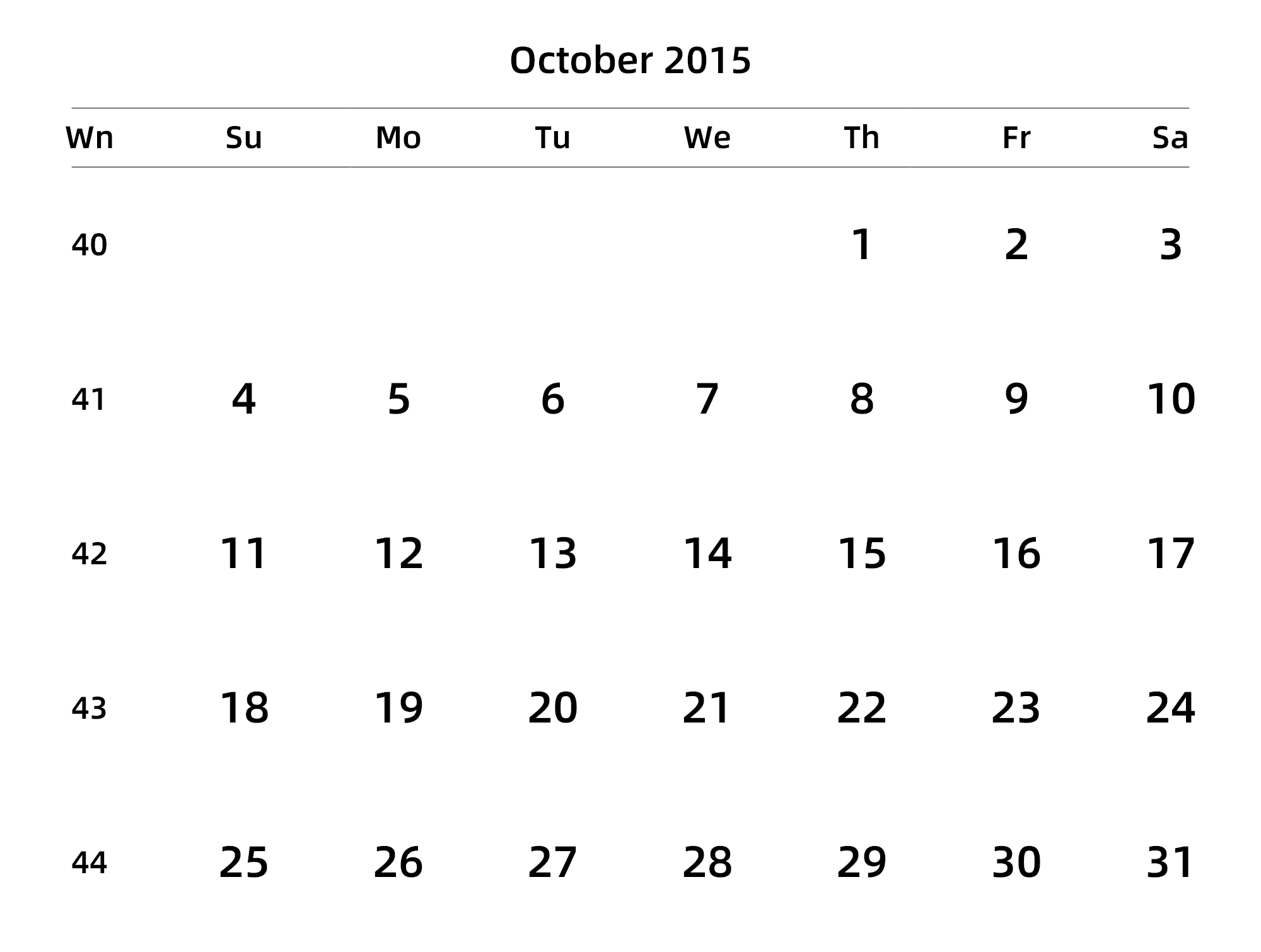 英文版 周日开始 带周数