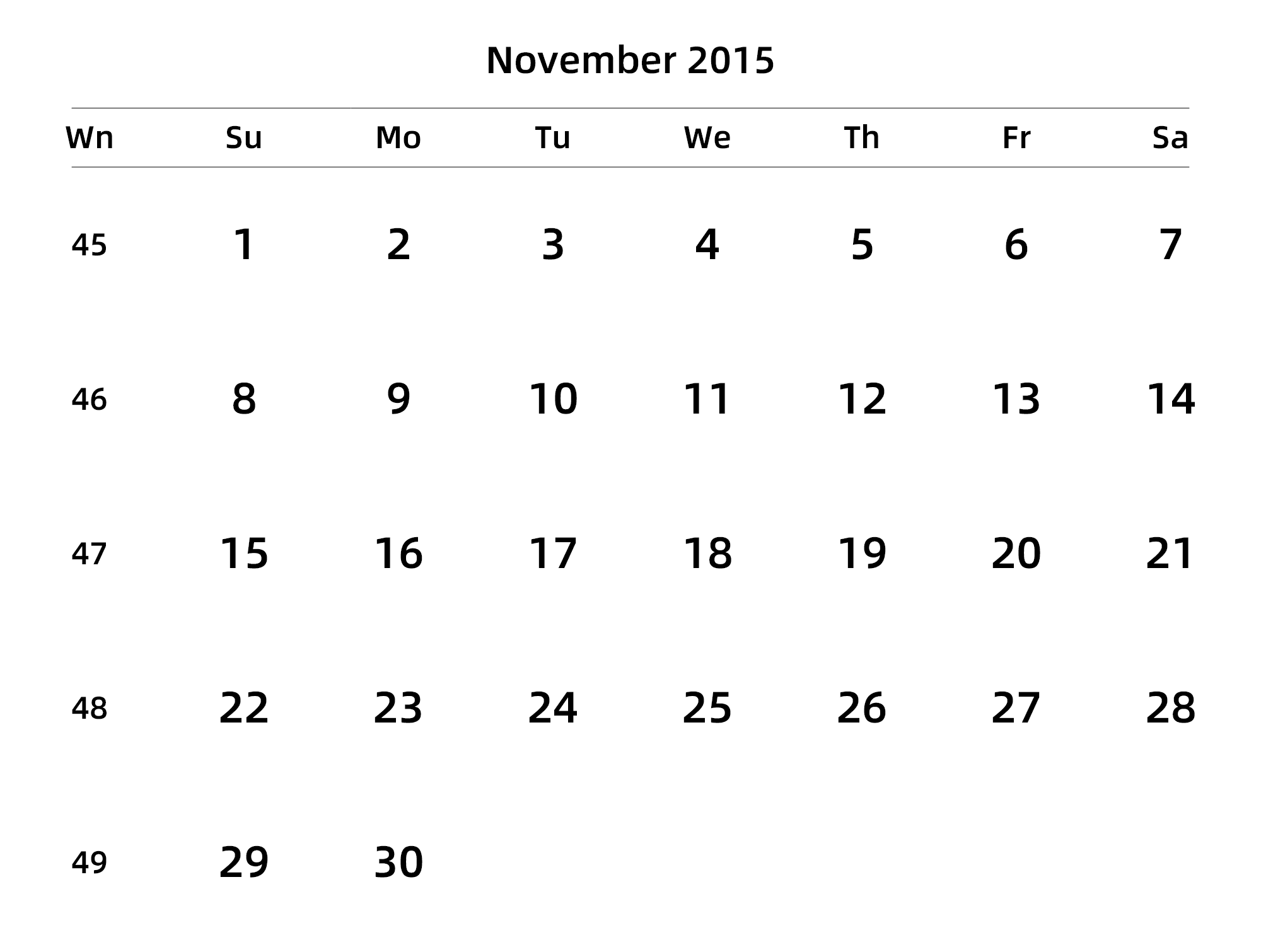 英文版 周日开始 带周数