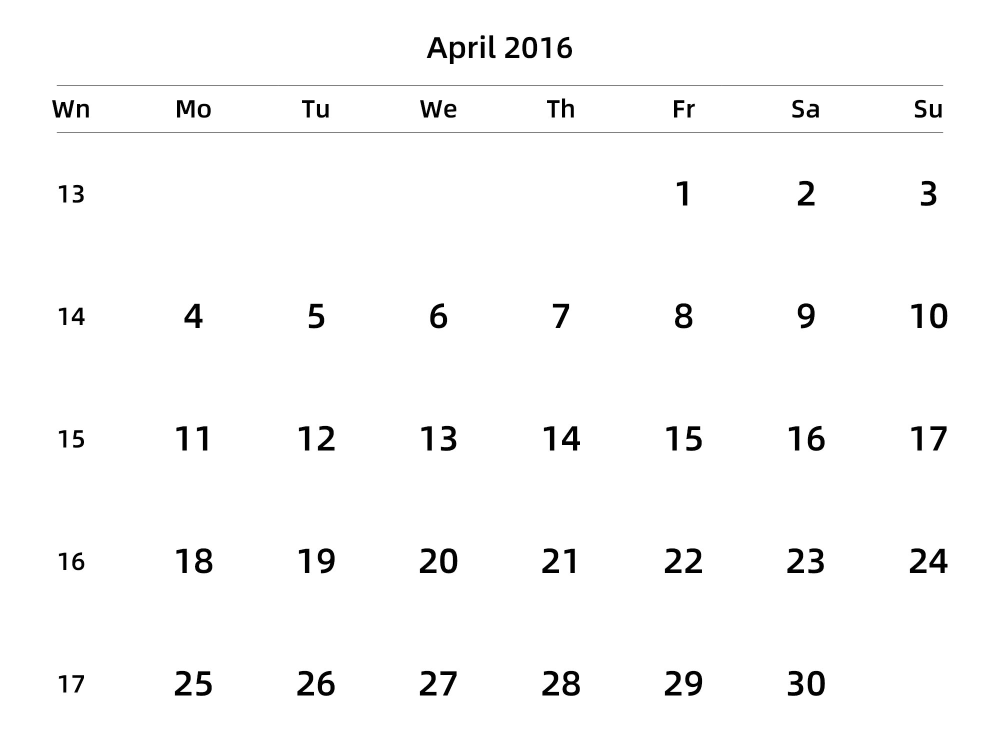 英文版 周一开始 带周数