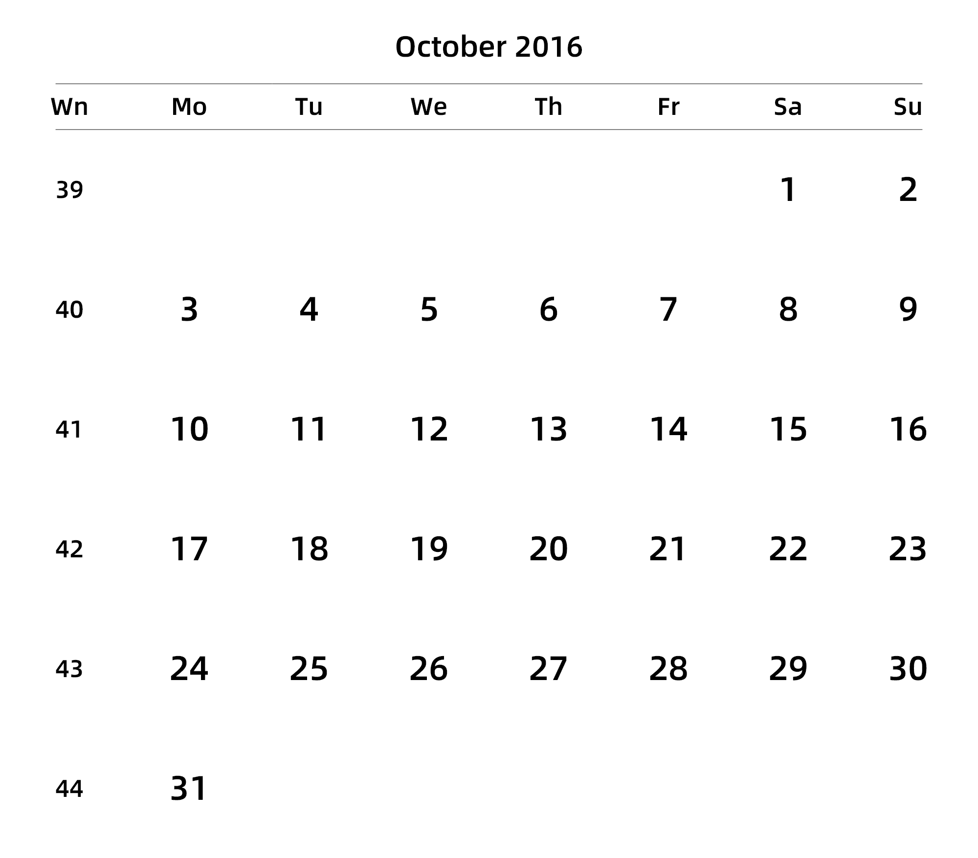 英文版 周一开始 带周数