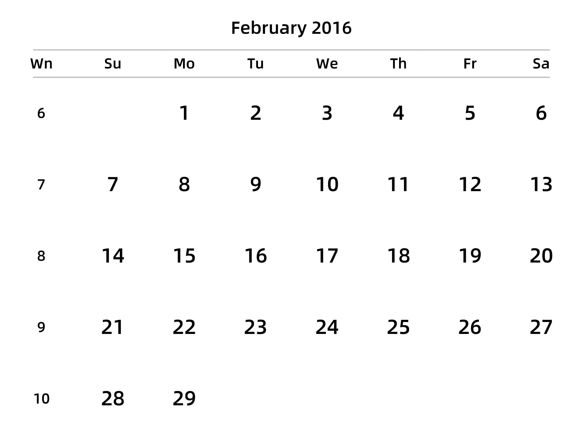 英文版 周日开始 带周数