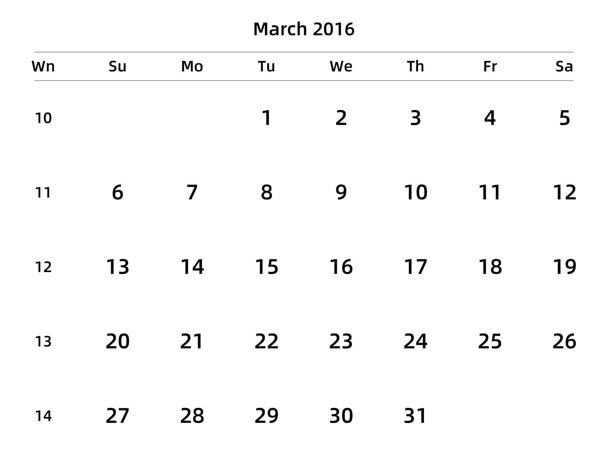 英文版 周日开始 带周数