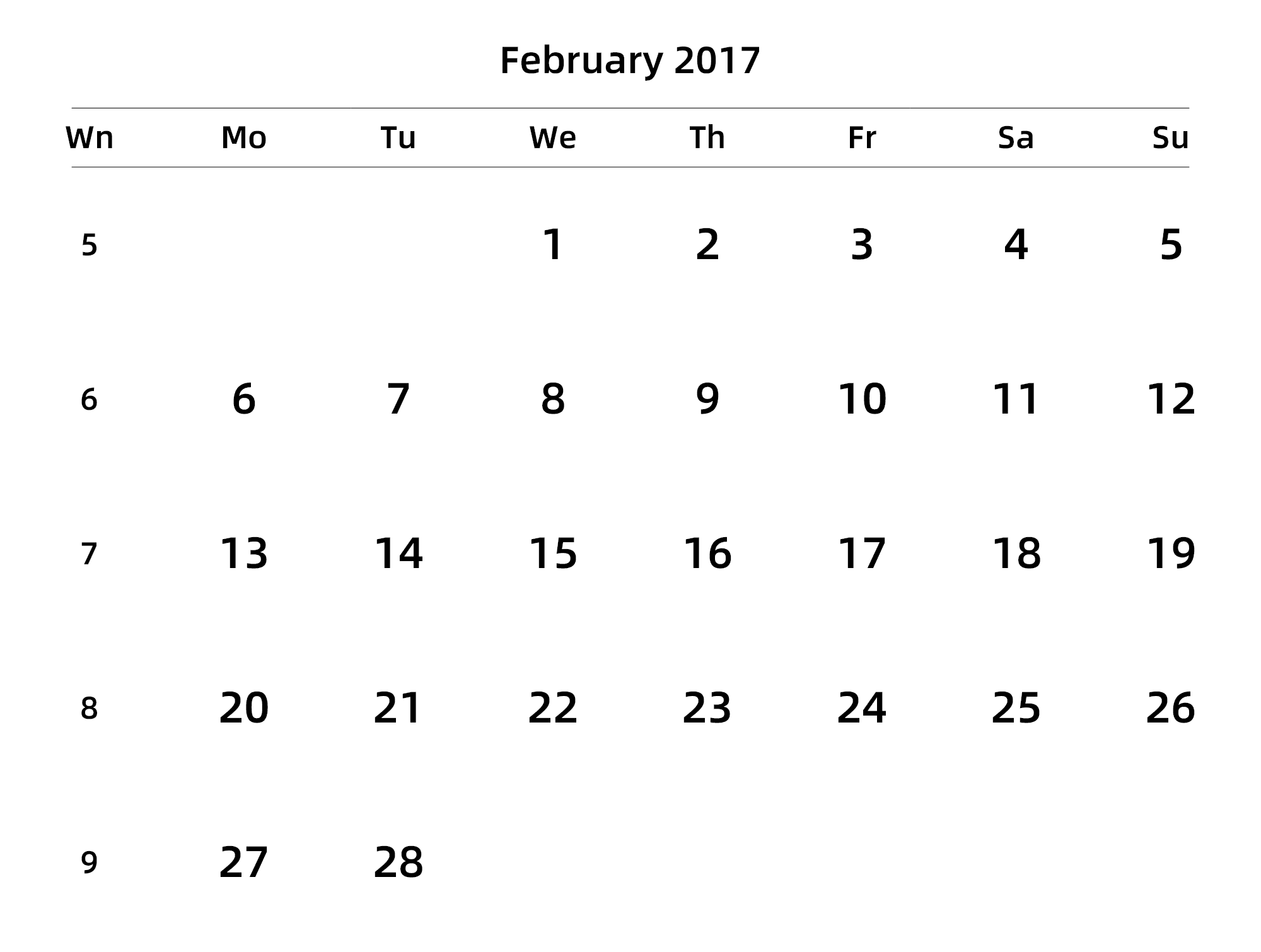 英文版 周一开始 带周数