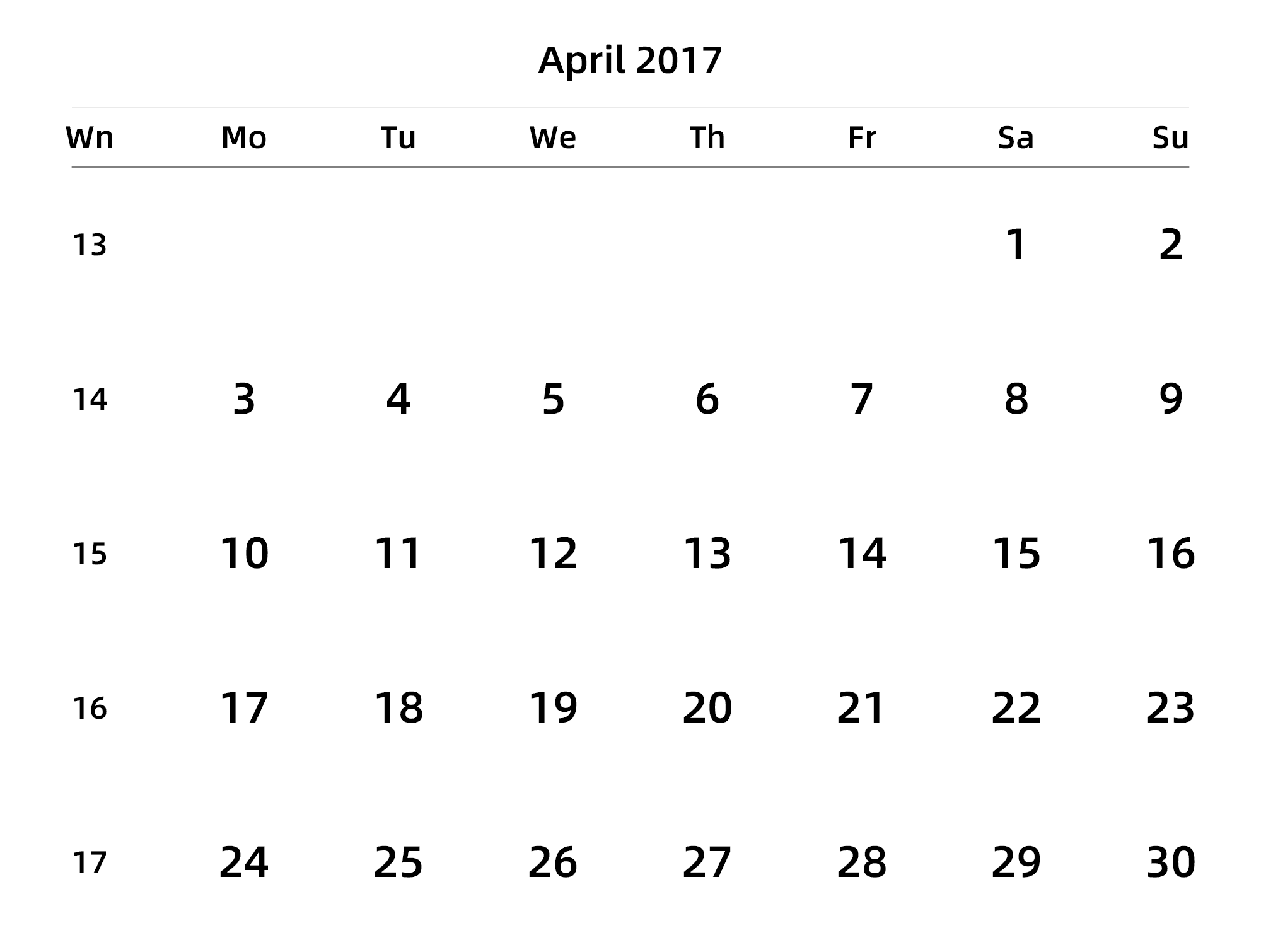 英文版 周一开始 带周数