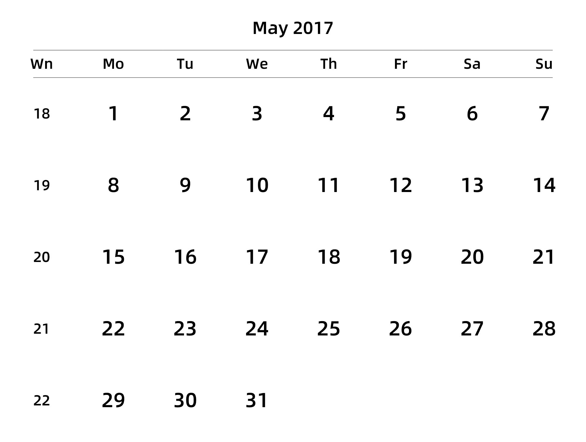 英文版 周一开始 带周数