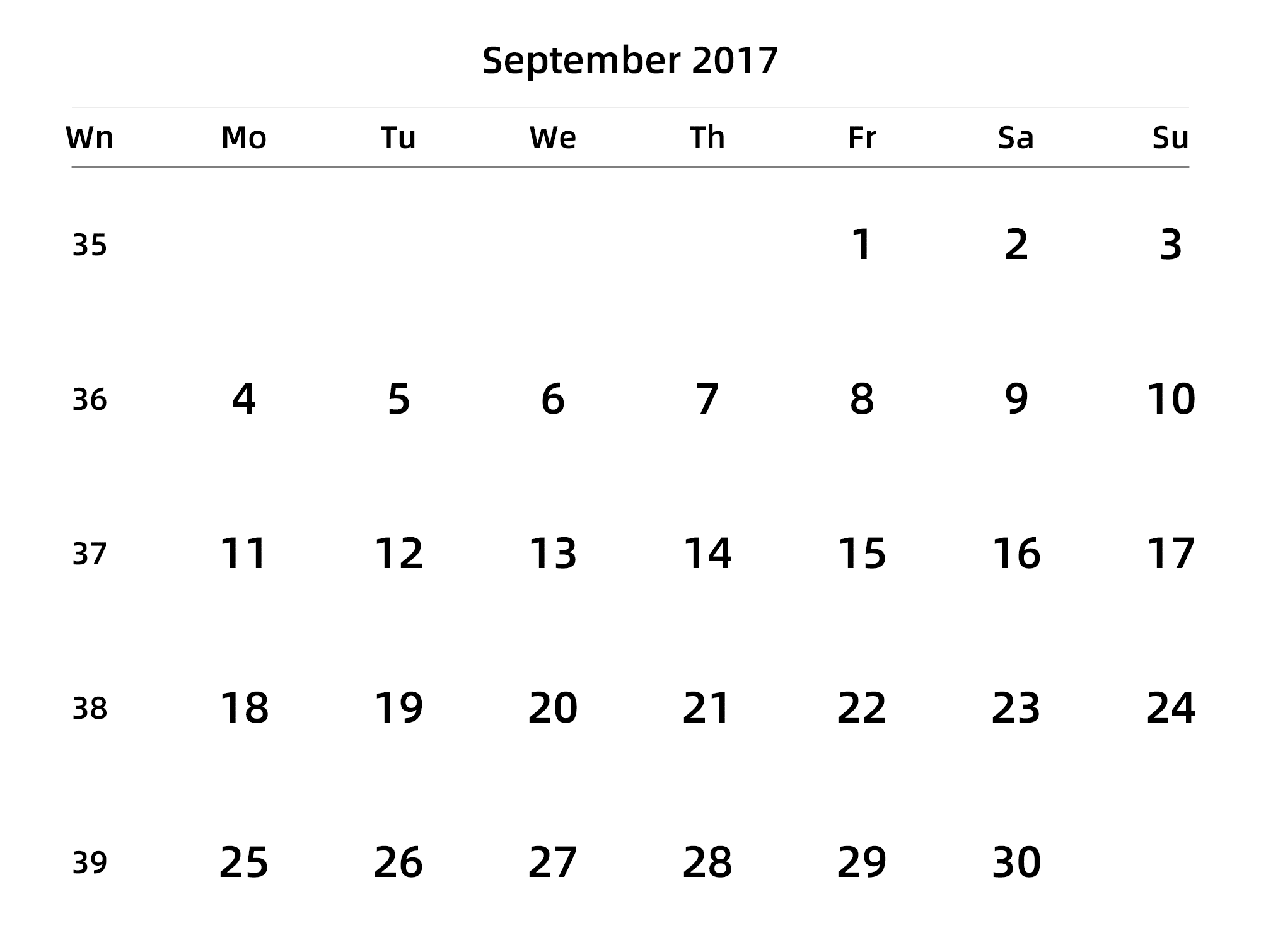 英文版 周一开始 带周数