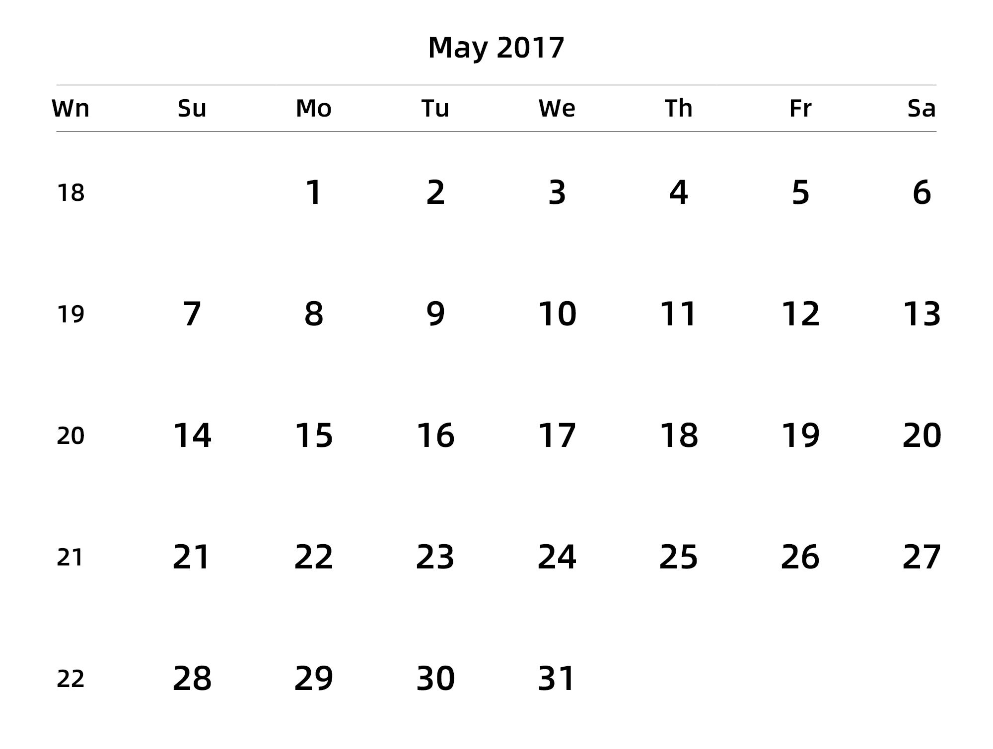 英文版 周日开始 带周数