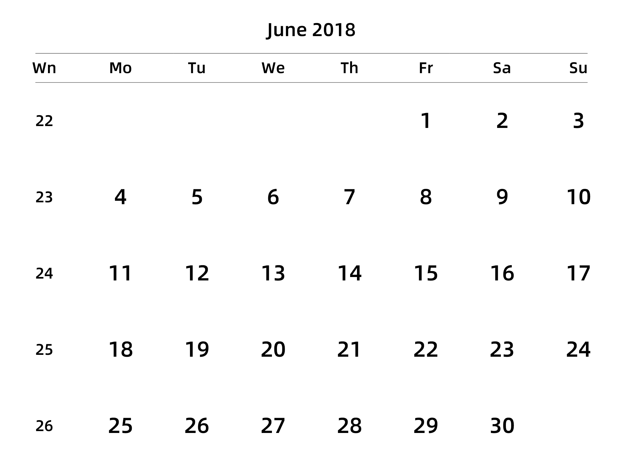 英文版 周一开始 带周数