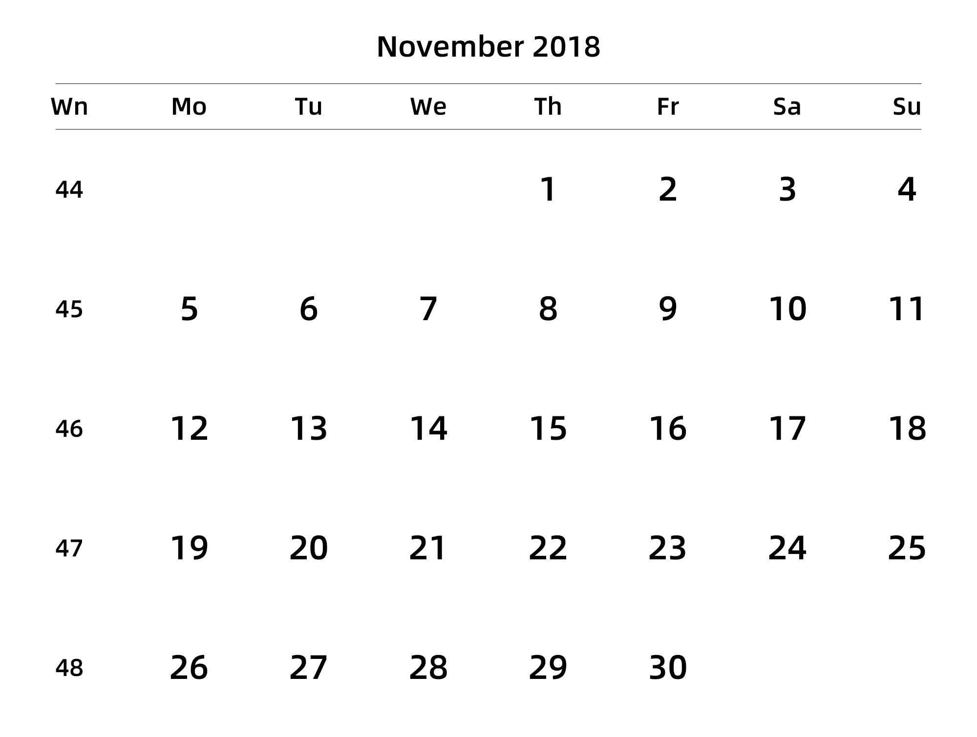 英文版 周一开始 带周数