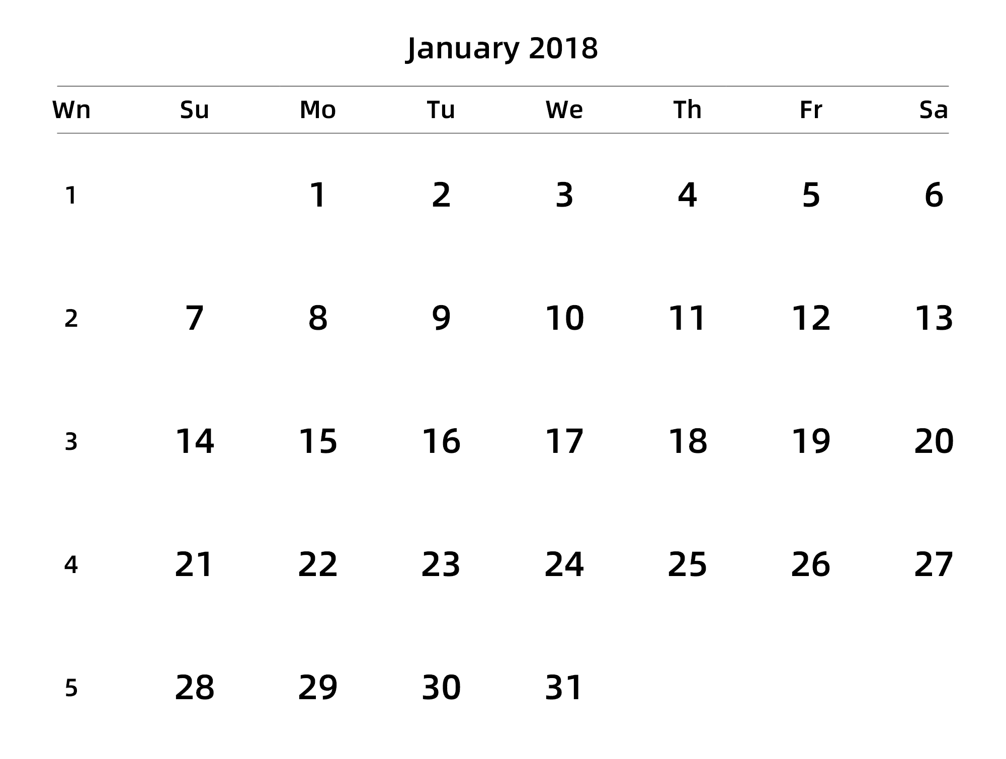 英文版 周日开始 带周数
