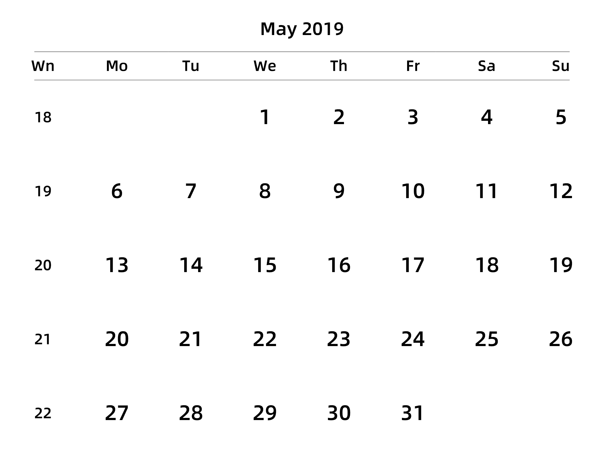 英文版 周一开始 带周数