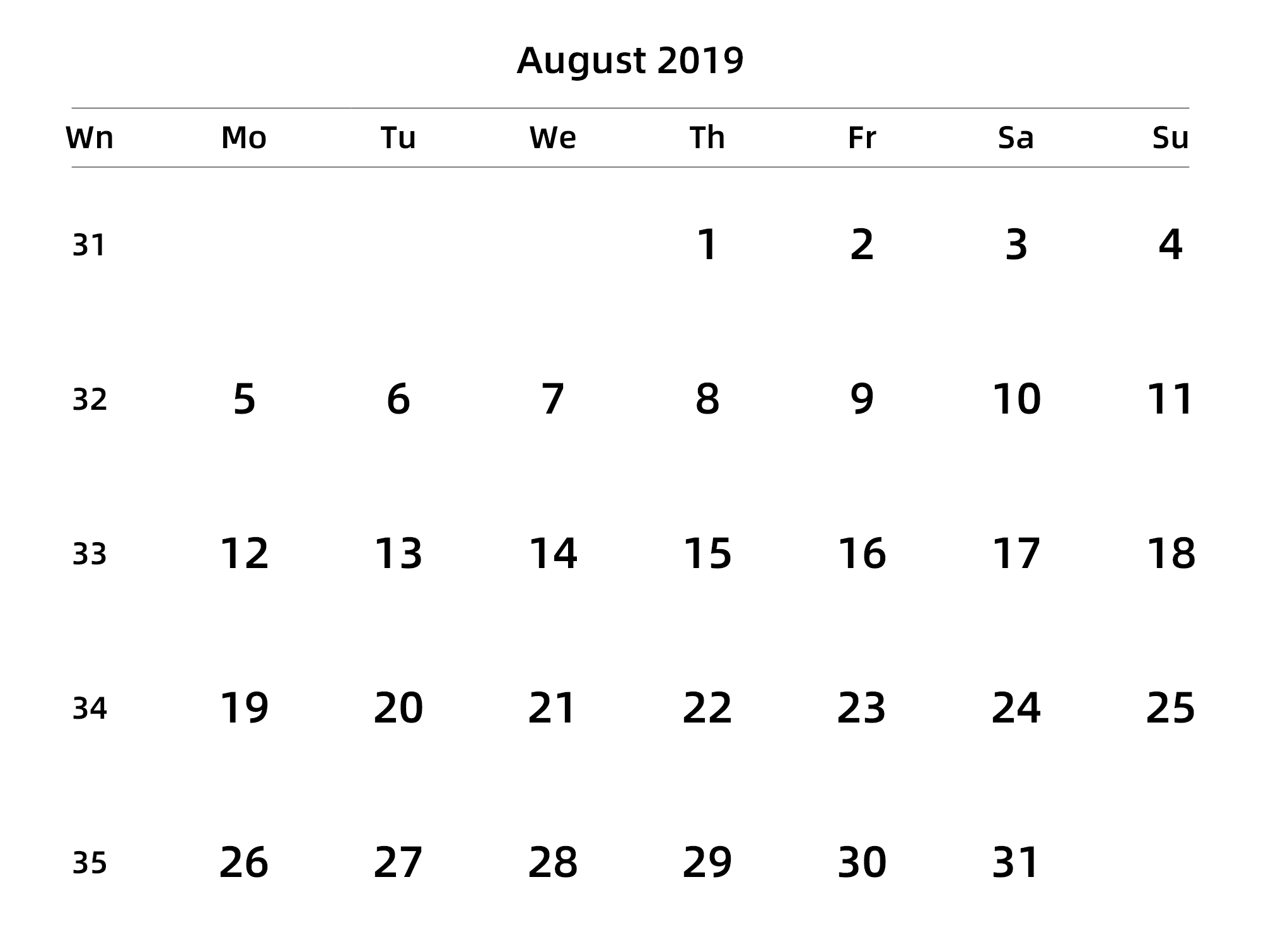 英文版 周一开始 带周数