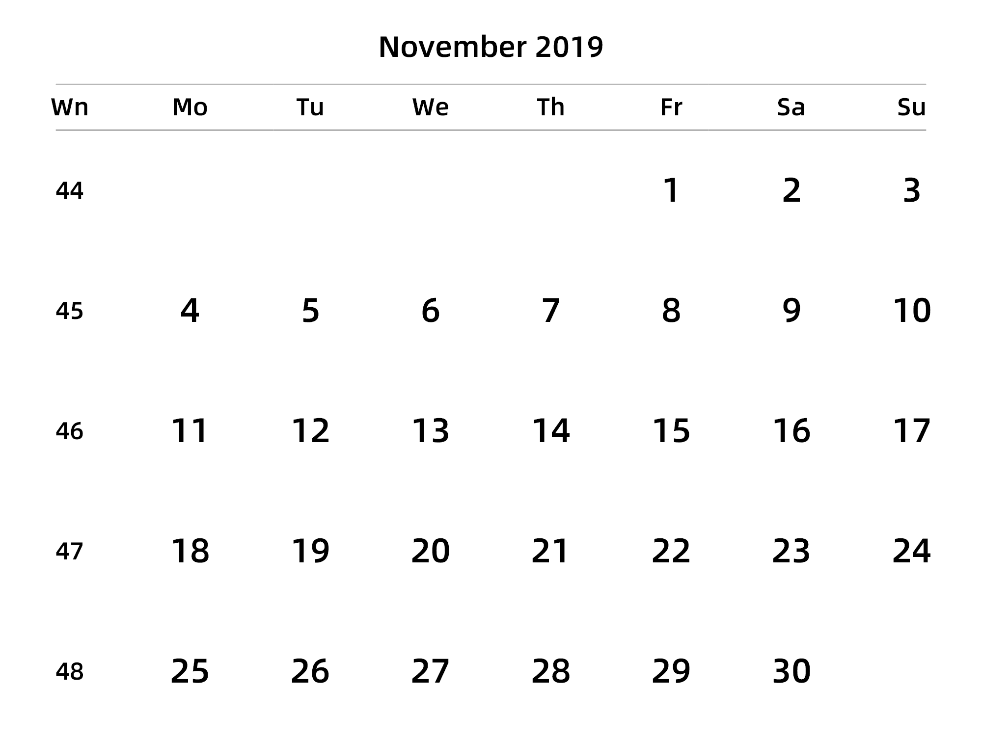 英文版 周一开始 带周数