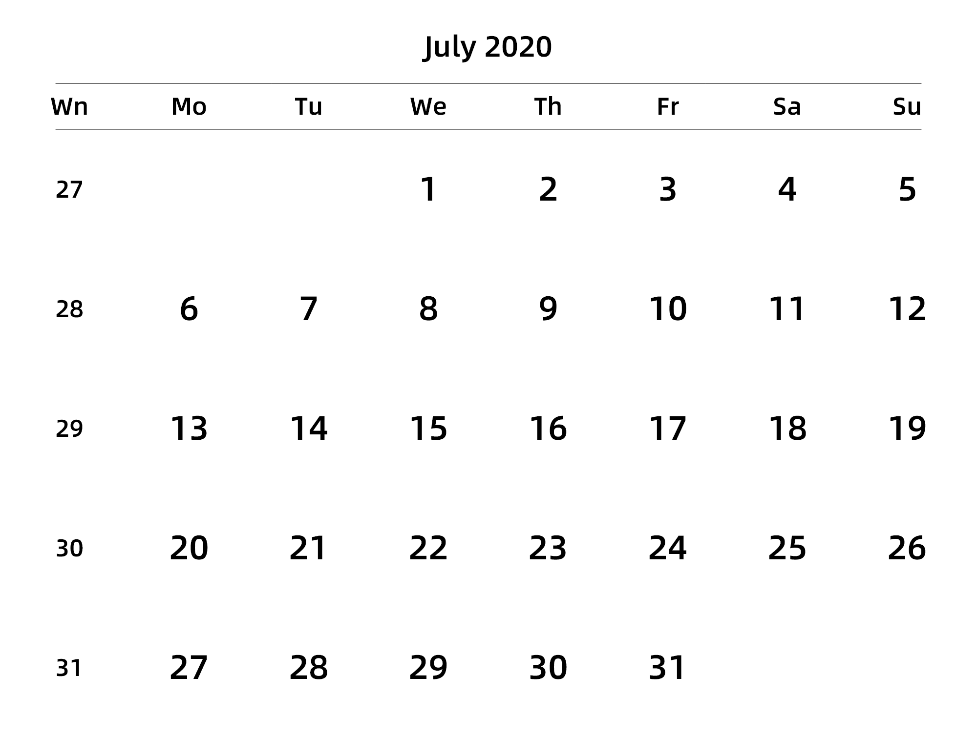 英文版 周一开始 带周数