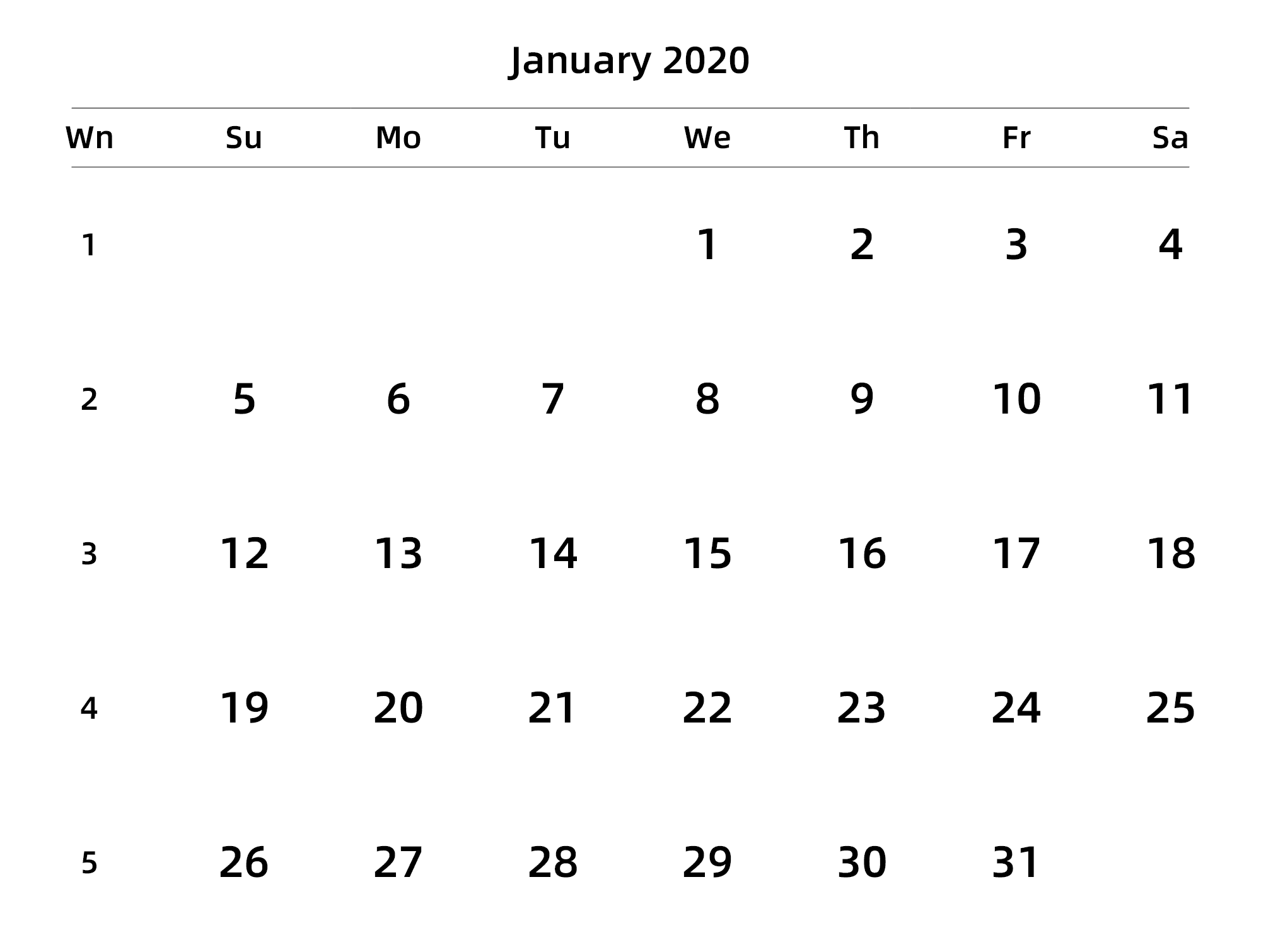 英文版 周日开始 带周数