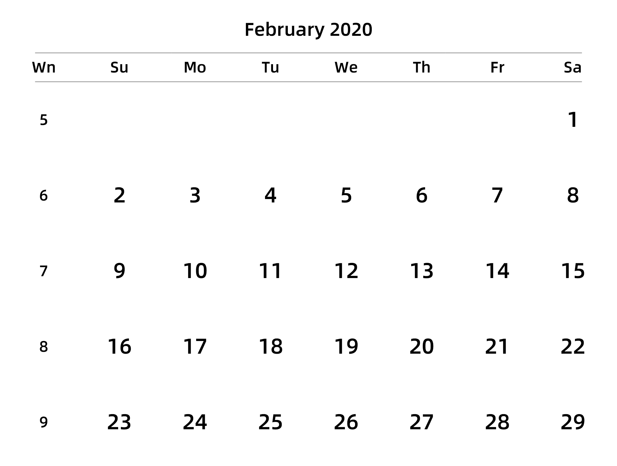 英文版 周日开始 带周数