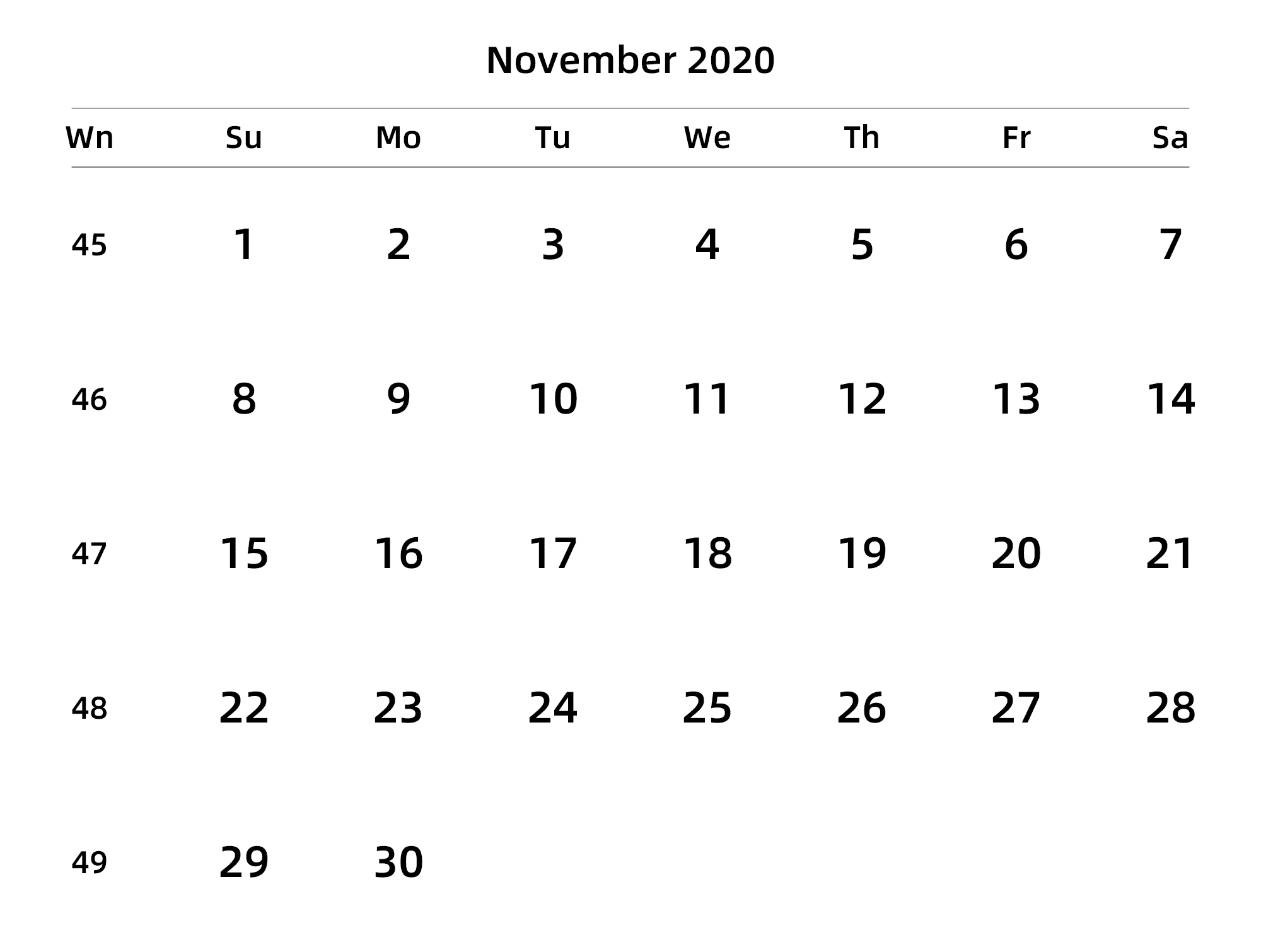 英文版 周日开始 带周数