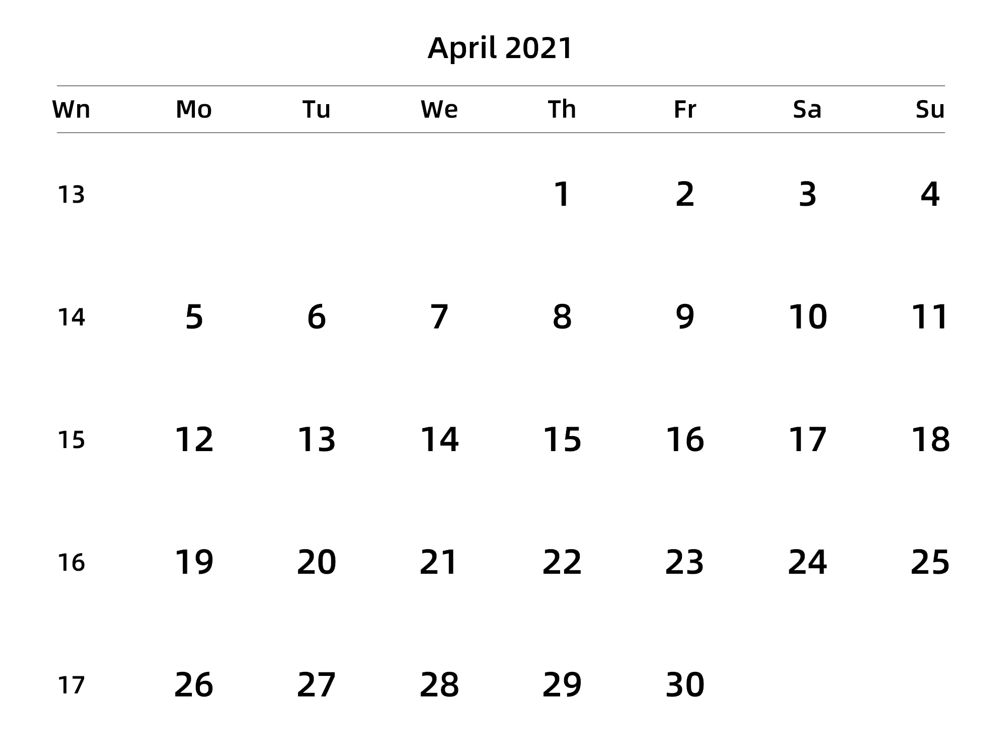 英文版 周一开始 带周数