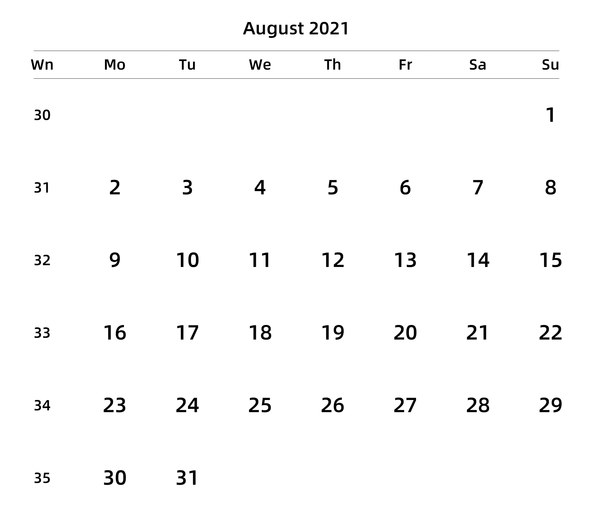 英文版 周一开始 带周数