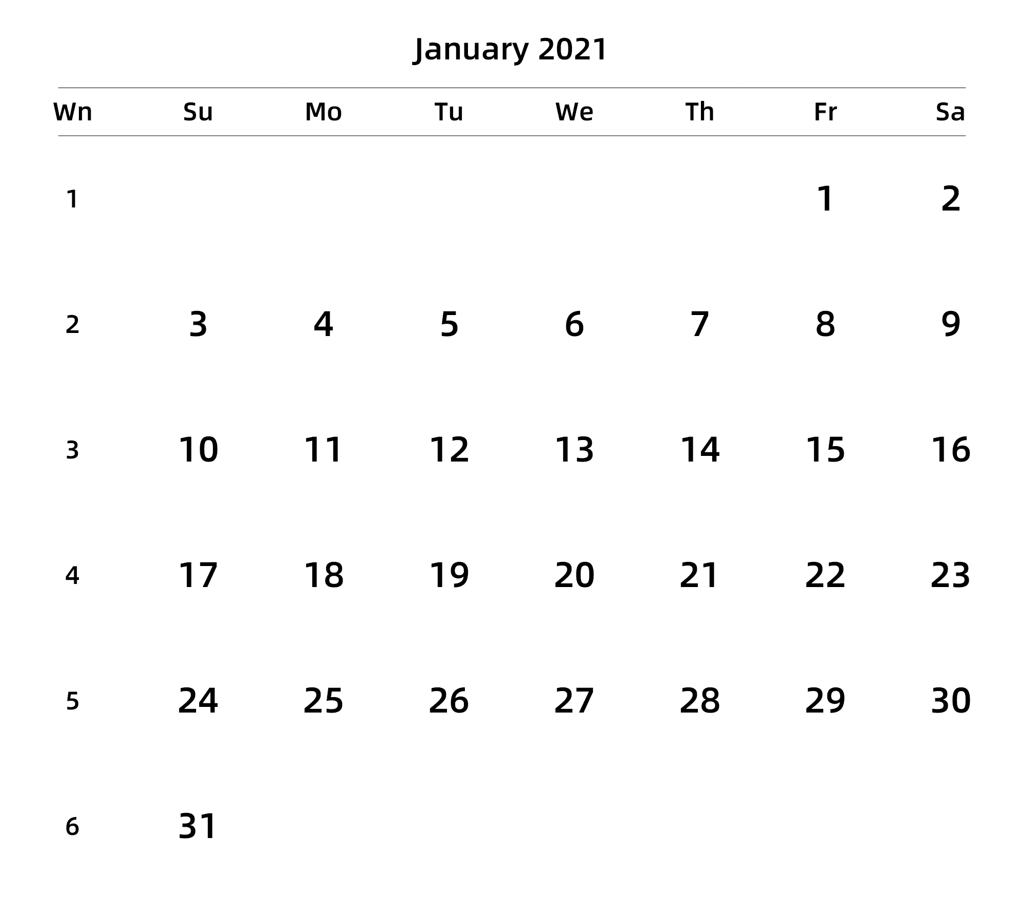 英文版 周日开始 带周数