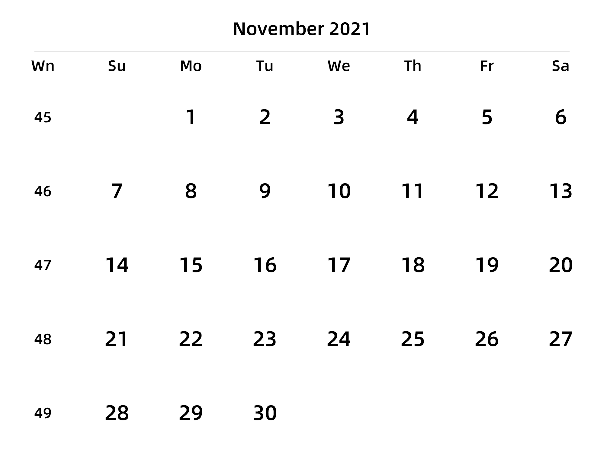英文版 周日开始 带周数