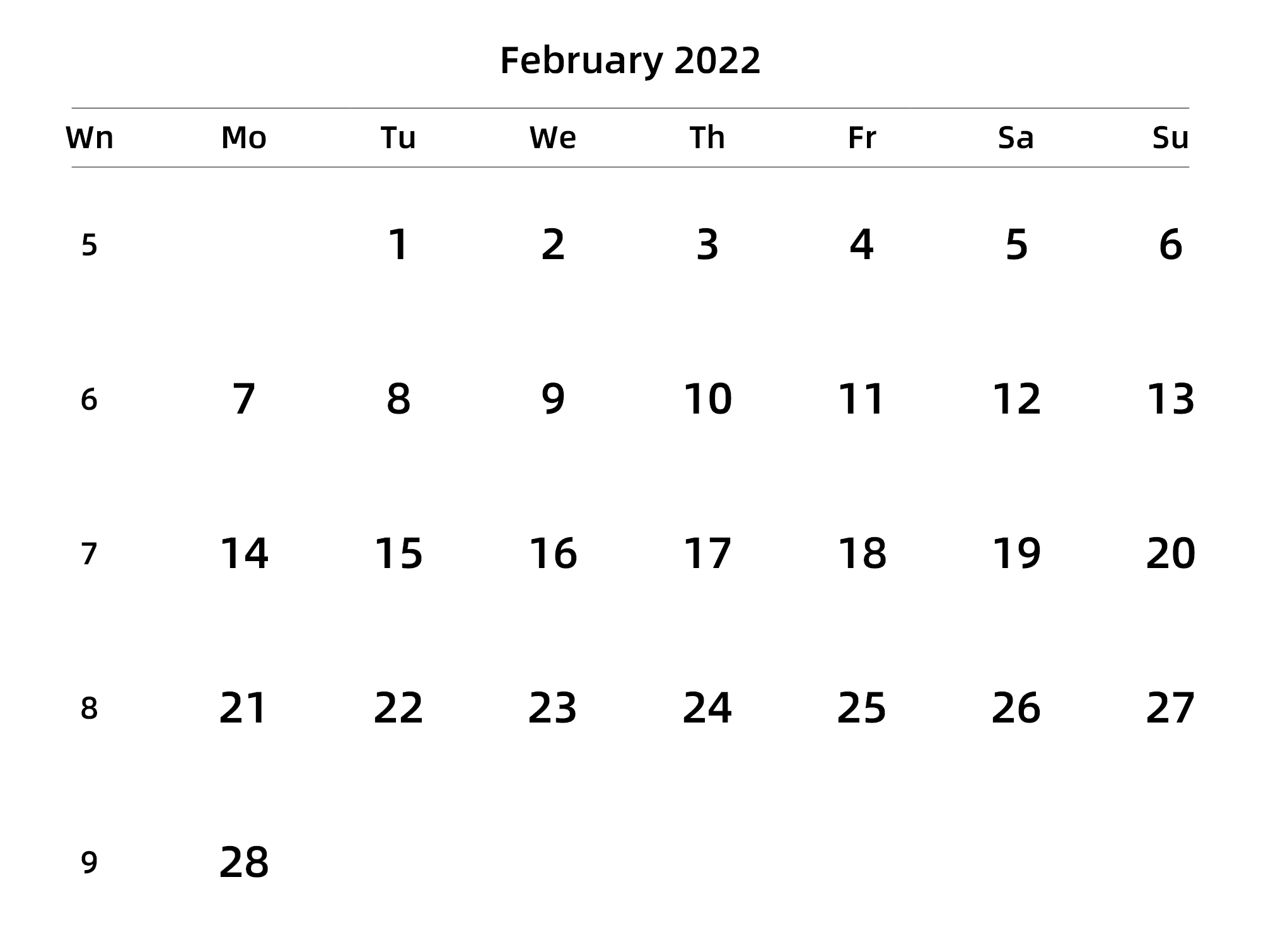 英文版 周一开始 带周数