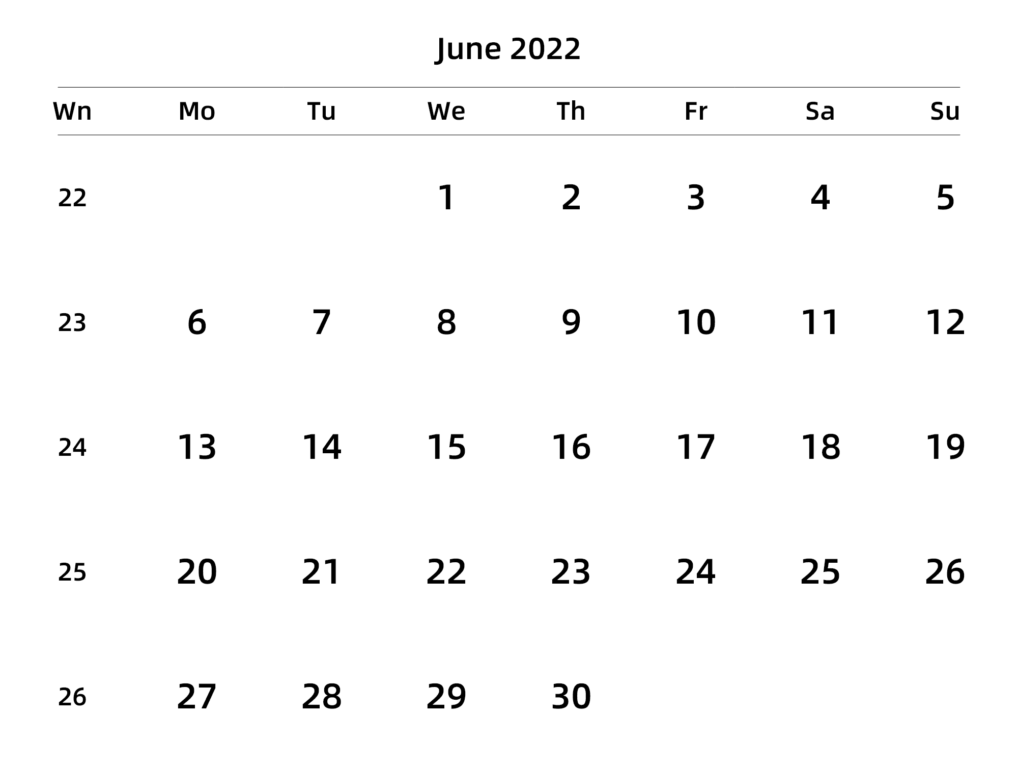 英文版 周一开始 带周数