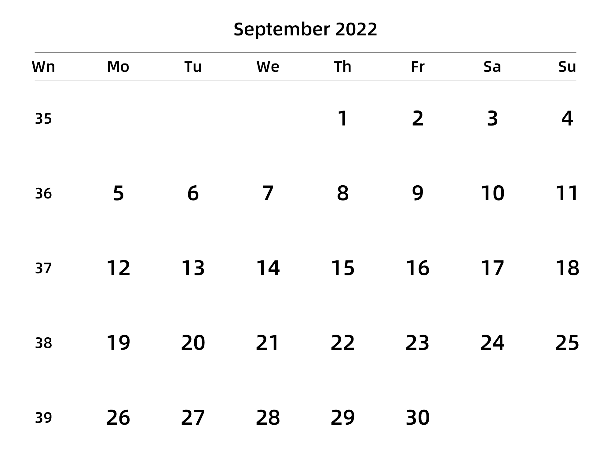 英文版 周一开始 带周数