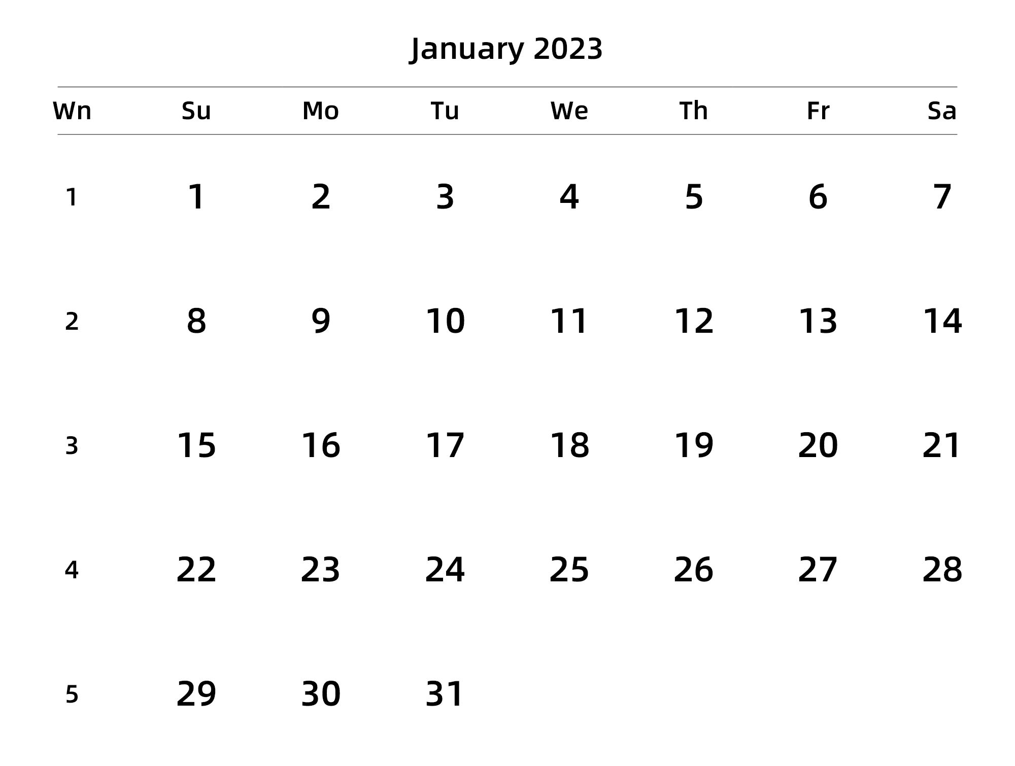 英文版 周日开始 带周数