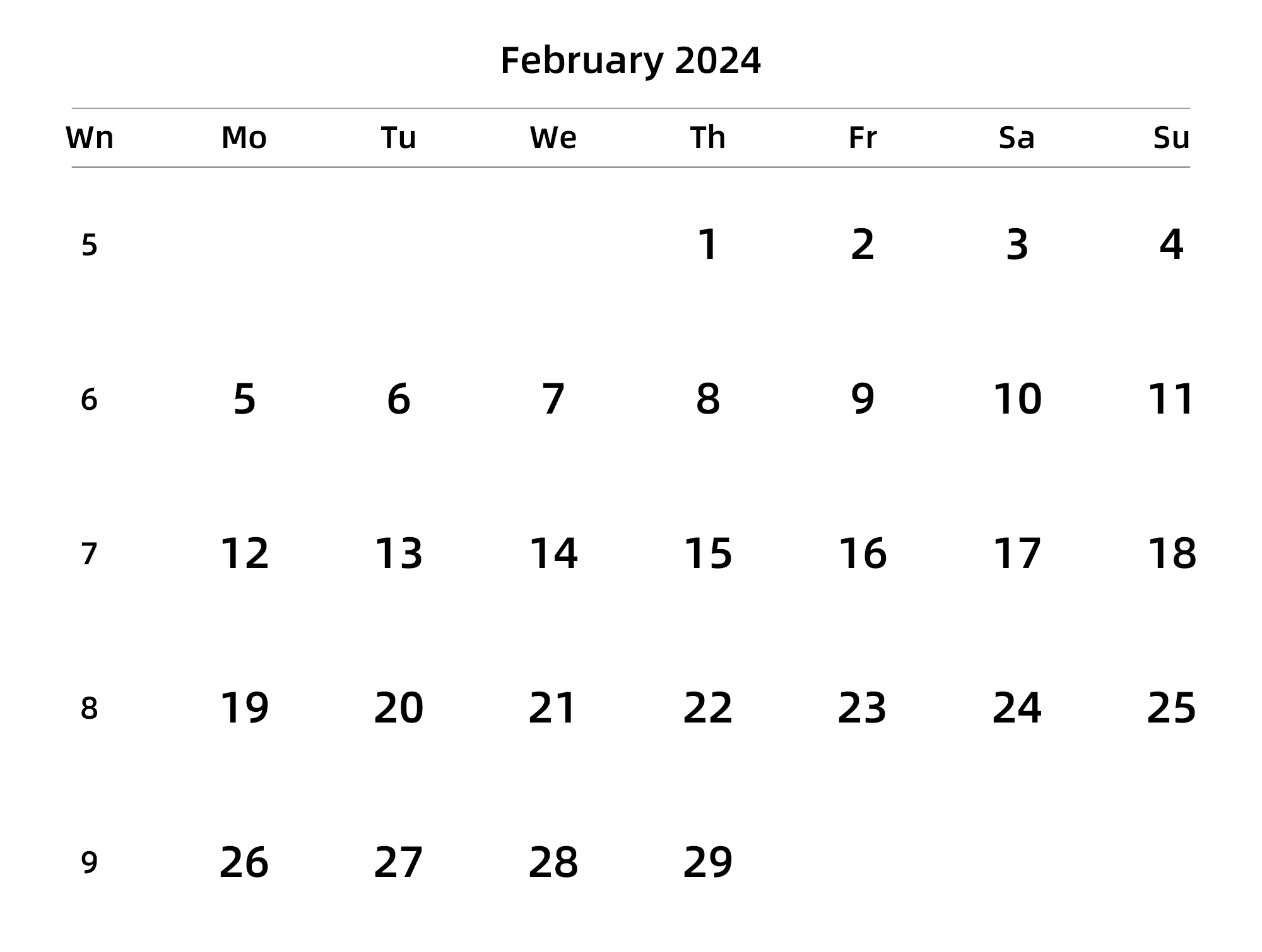 英文版 周一开始 带周数