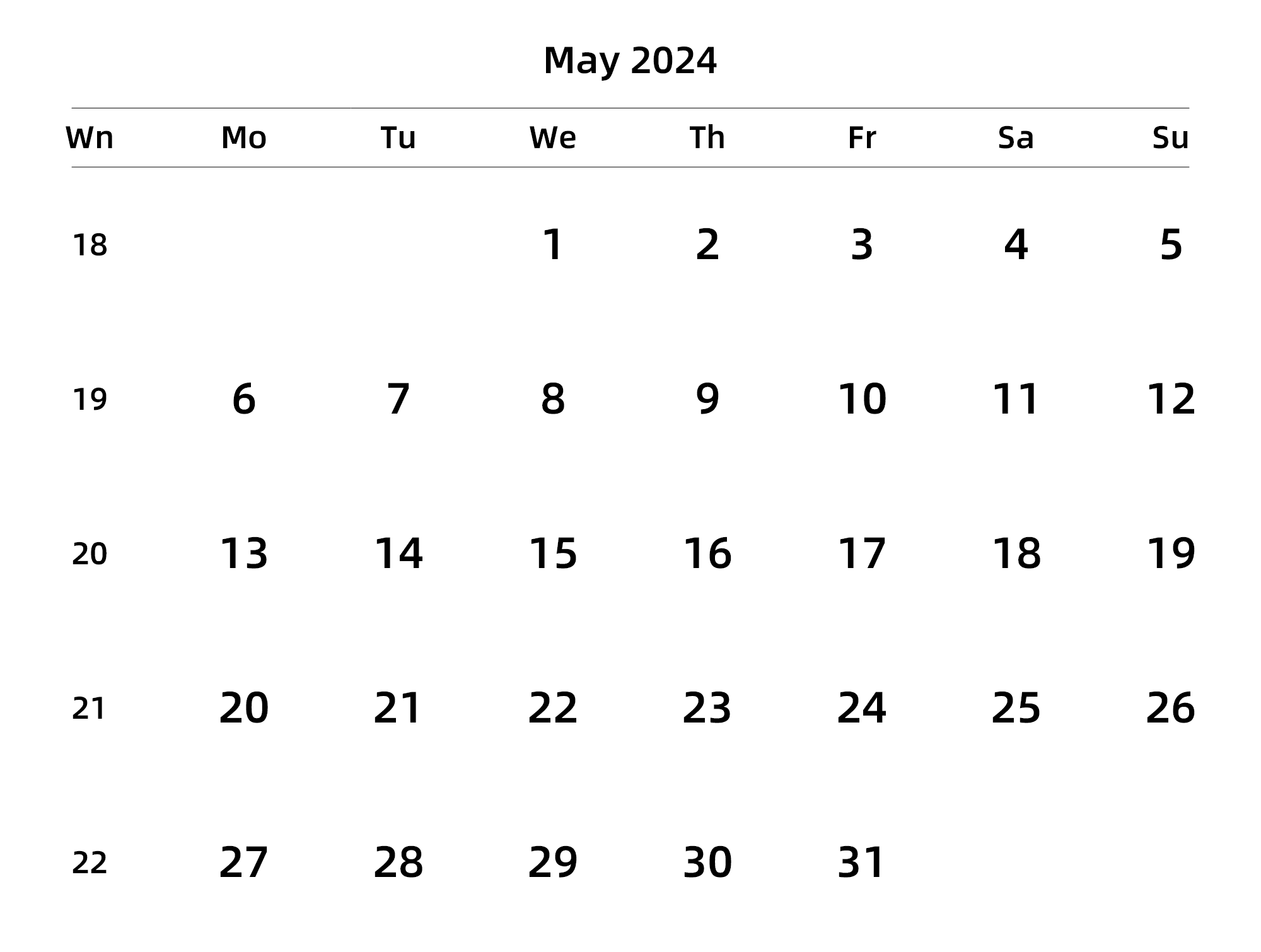 英文版 周一开始 带周数