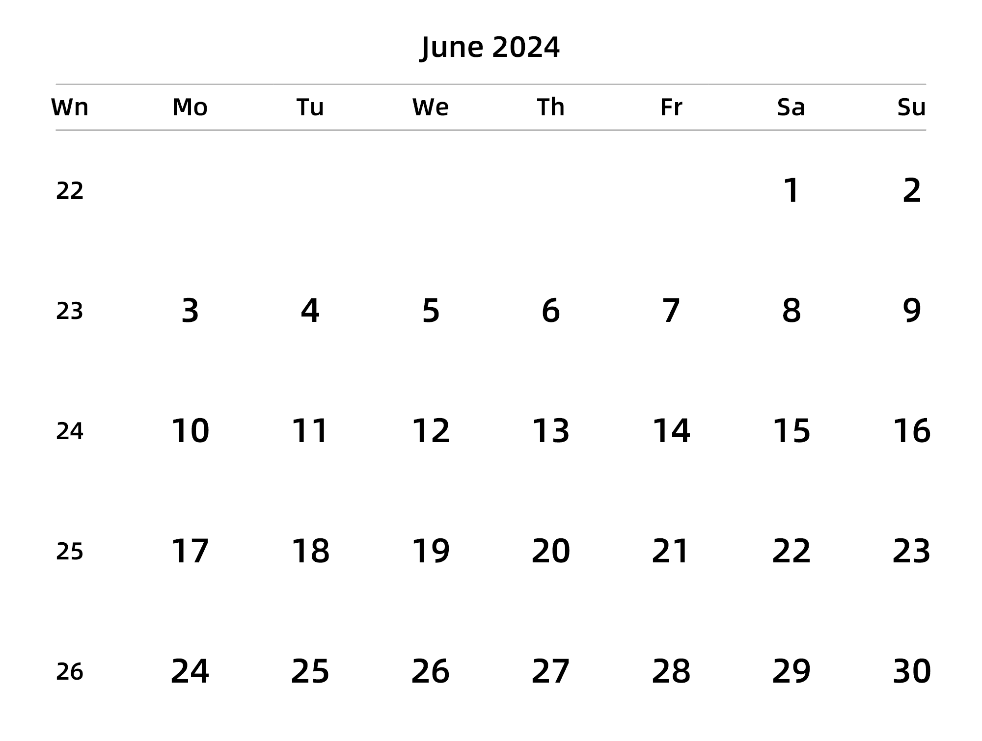 英文版 周一开始 带周数
