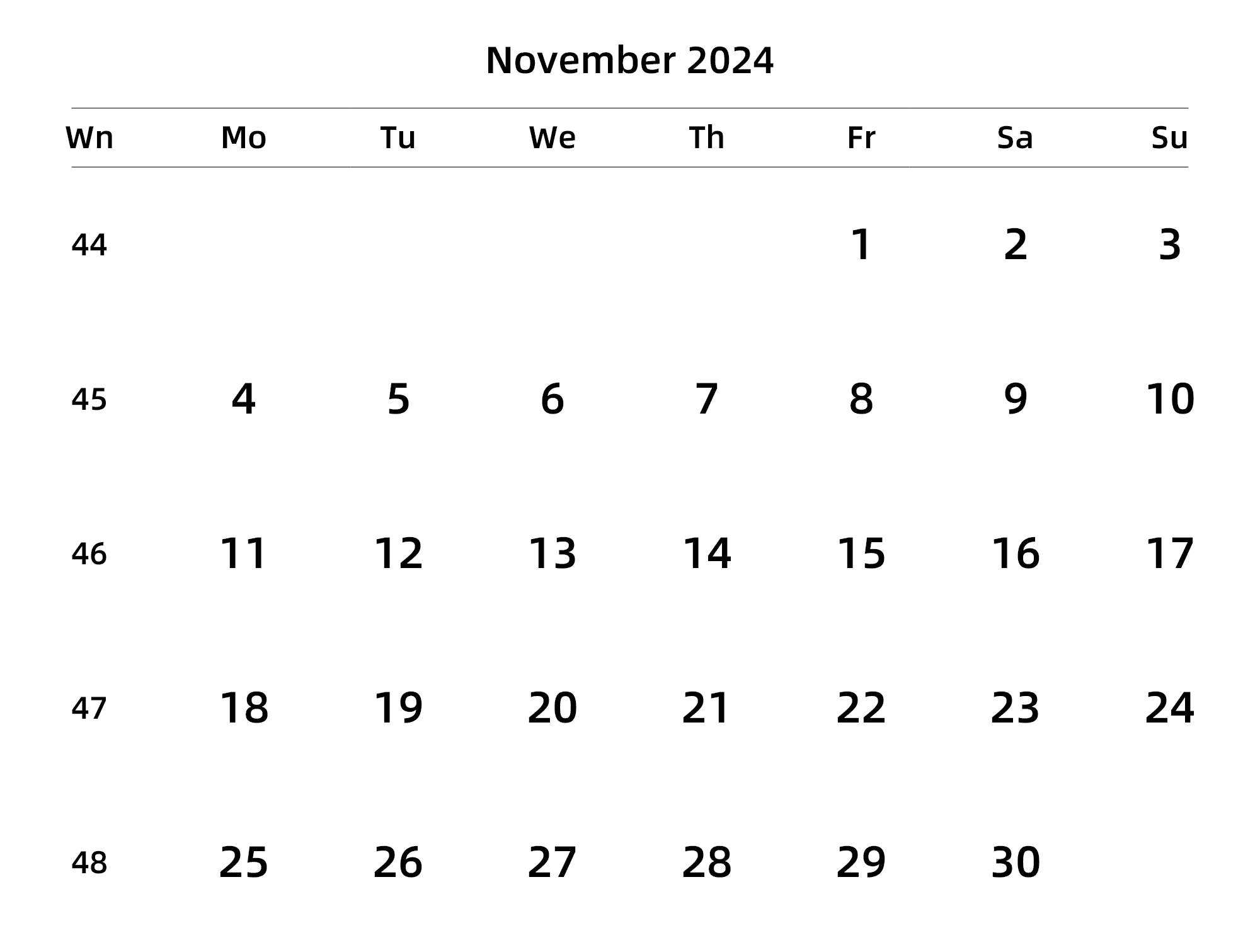 英文版 周一开始 带周数